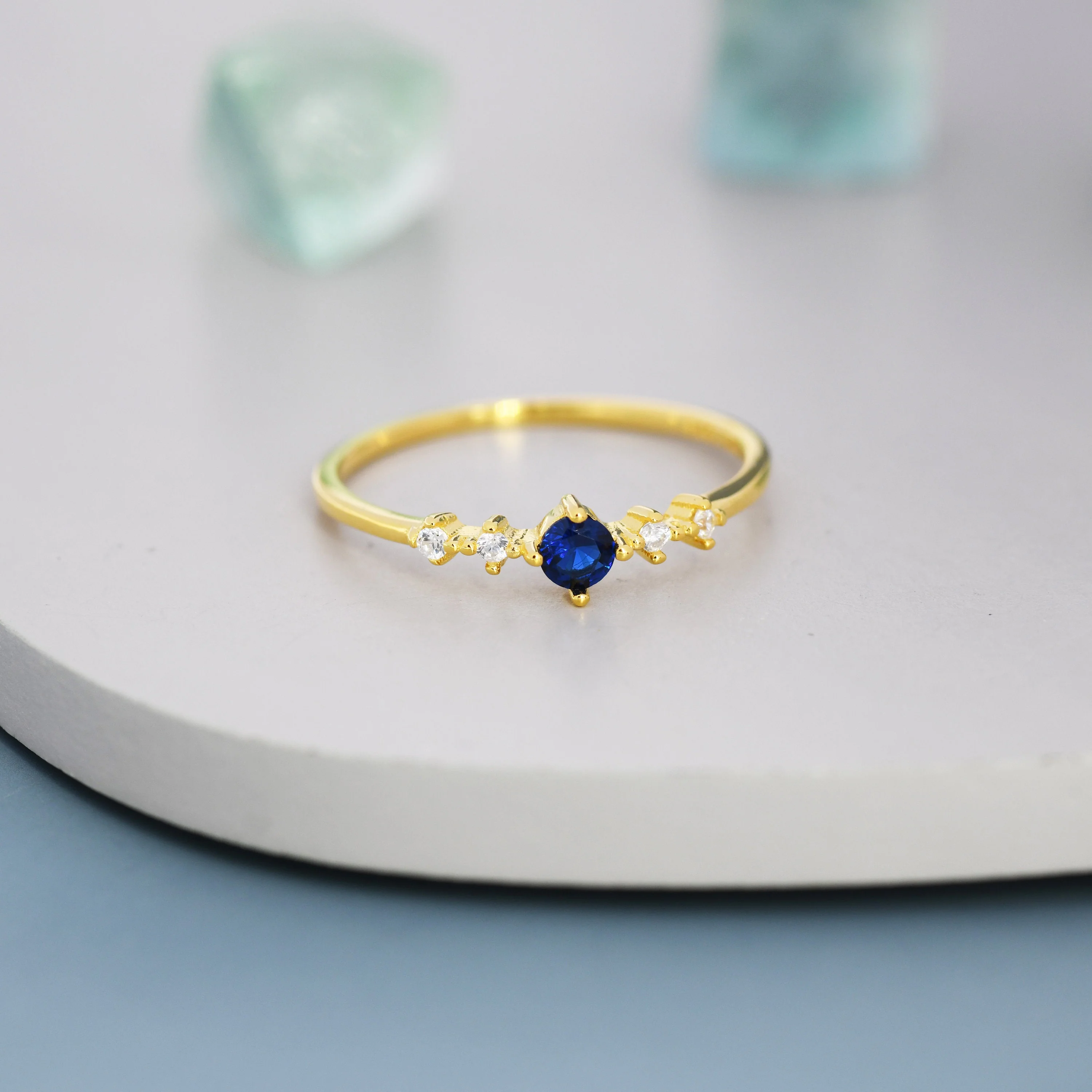 Sapphire Blue CZ Ring in Sterling Silver, Silver or Gold, Delicate Sapphire Ring, Size US 5 - 8 - Image 8