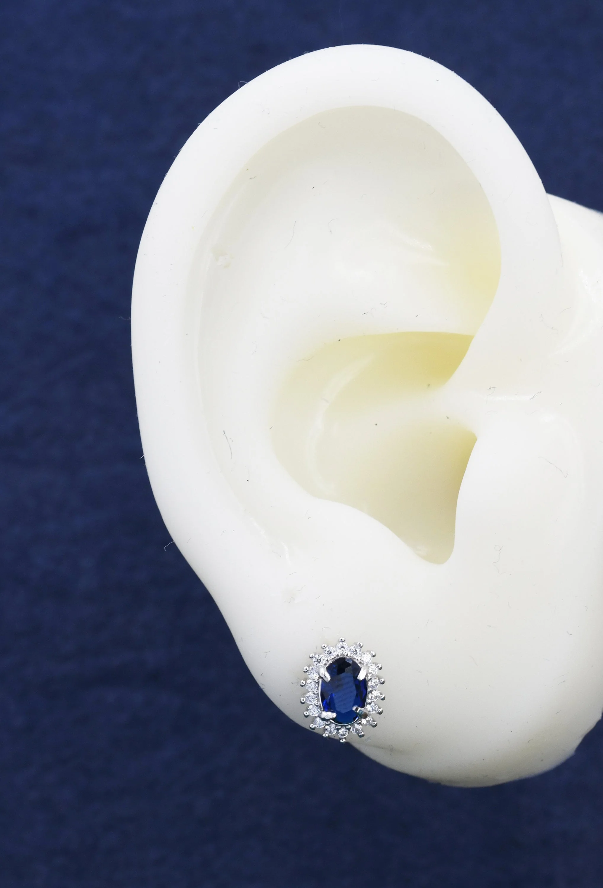 Sapphire Blue CZ Stud Earrings in Sterling Silver, Blue Oval Crystal Stud Earrings, September Birthstone - Image 9