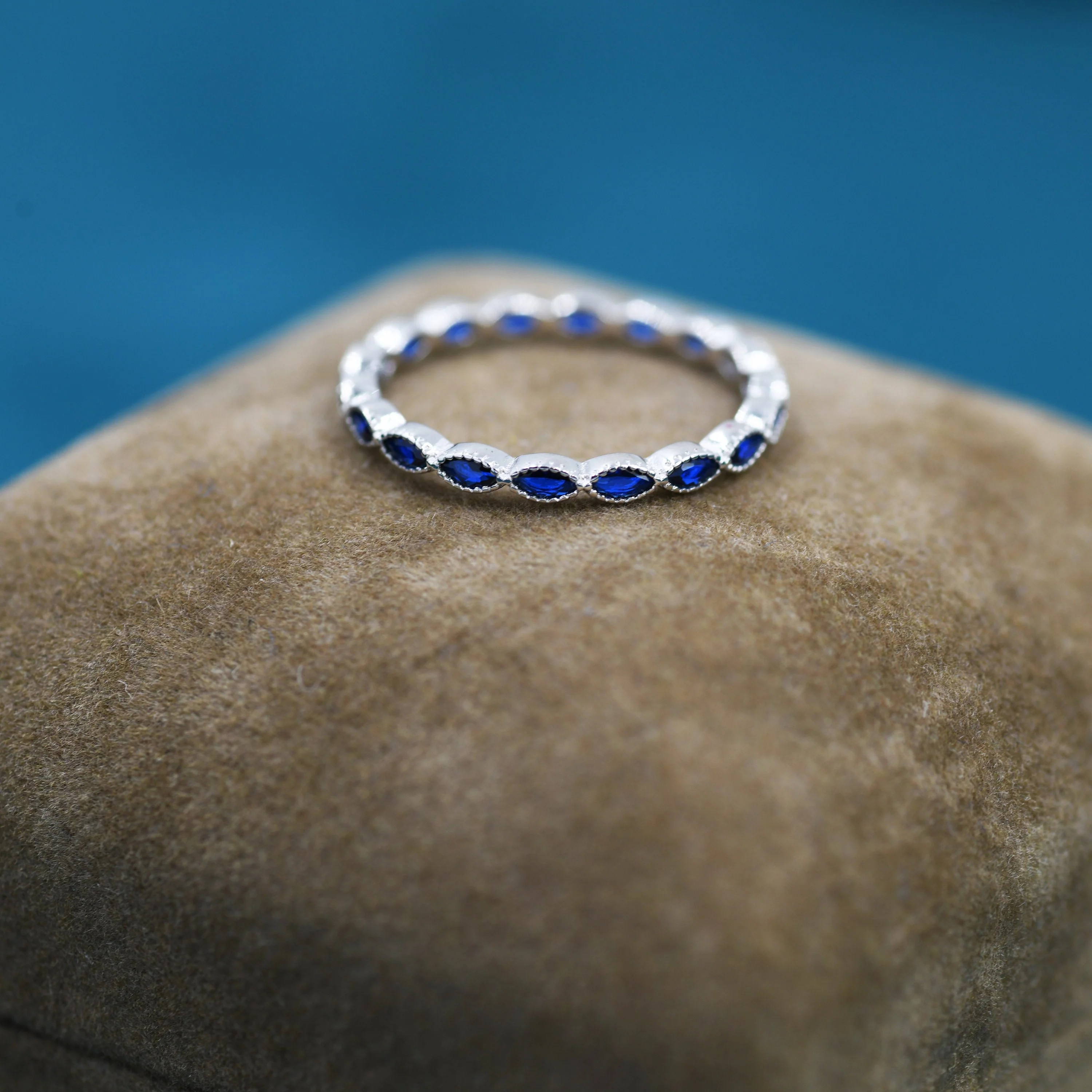 Sapphire Blue Marquise CZ Infinity Ring in Sterling Silver, Skinny Marquise Ring US 5 - 8 - Image 5