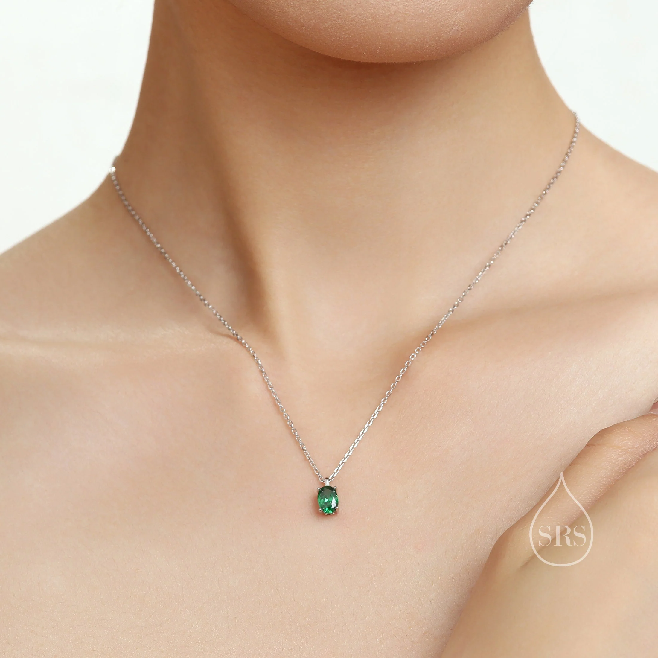 Sapphire Blue Oval CZ Pendant Necklace in Sterling Silver, Silver or Gold, Oval Cut CZ Necklace, September Birthstone - Image 6