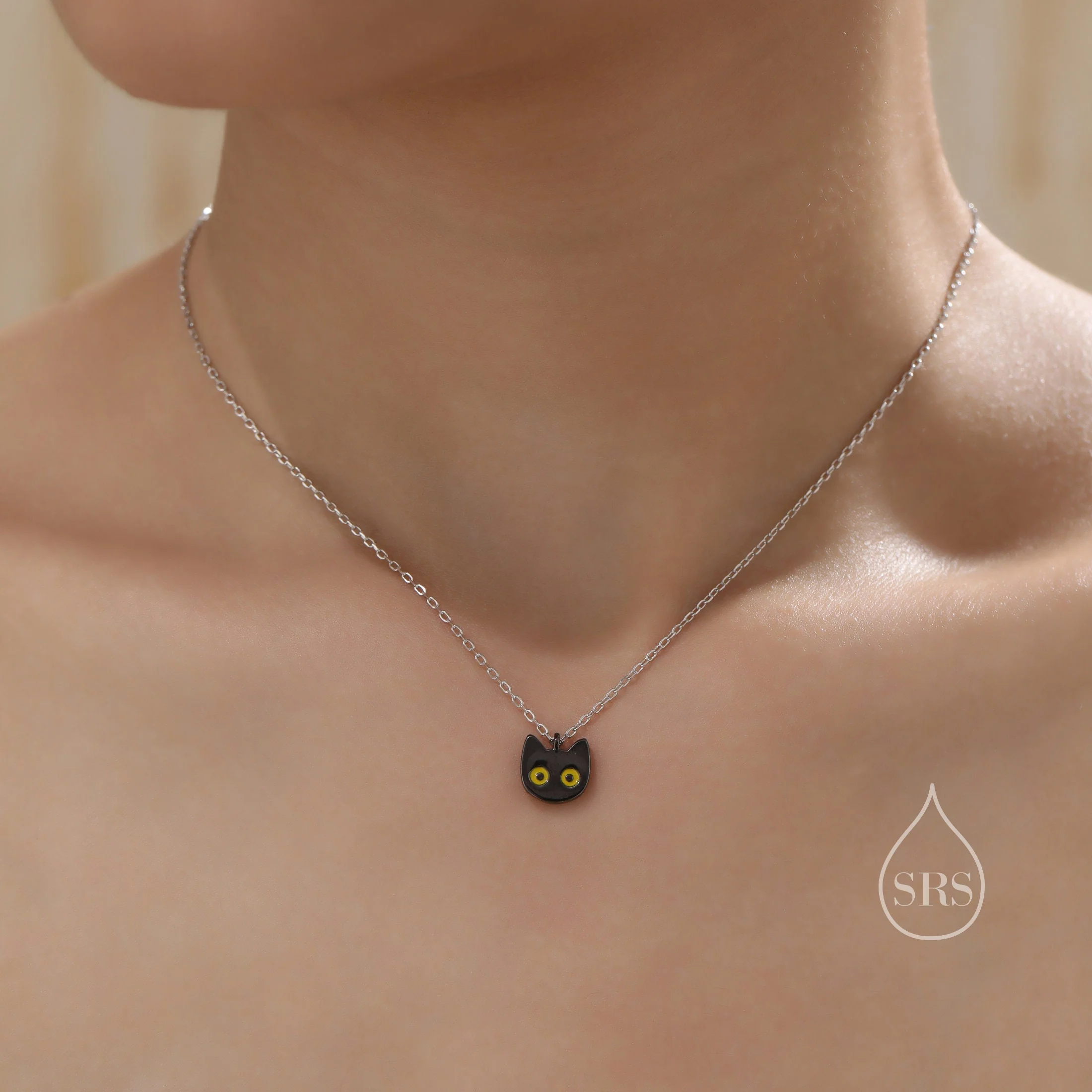 Schrodinger‘s Cat Double Sided Pendant Necklace in Sterling Silver, Black Rhodium Coated Cat Necklace, Black Cat Pendant Necklace - Image 2
