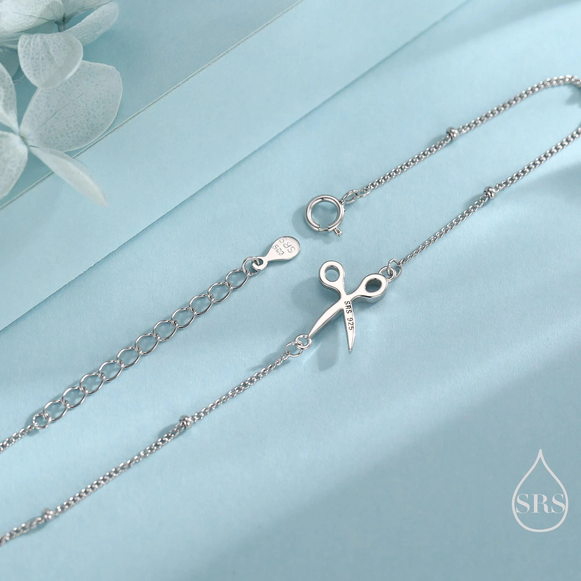 Scissors Bracelet in Sterling Silver, Silver or Gold or Rose gold, Satellite Bracelet, Solid Silver Scissors Bracelet - Image 3
