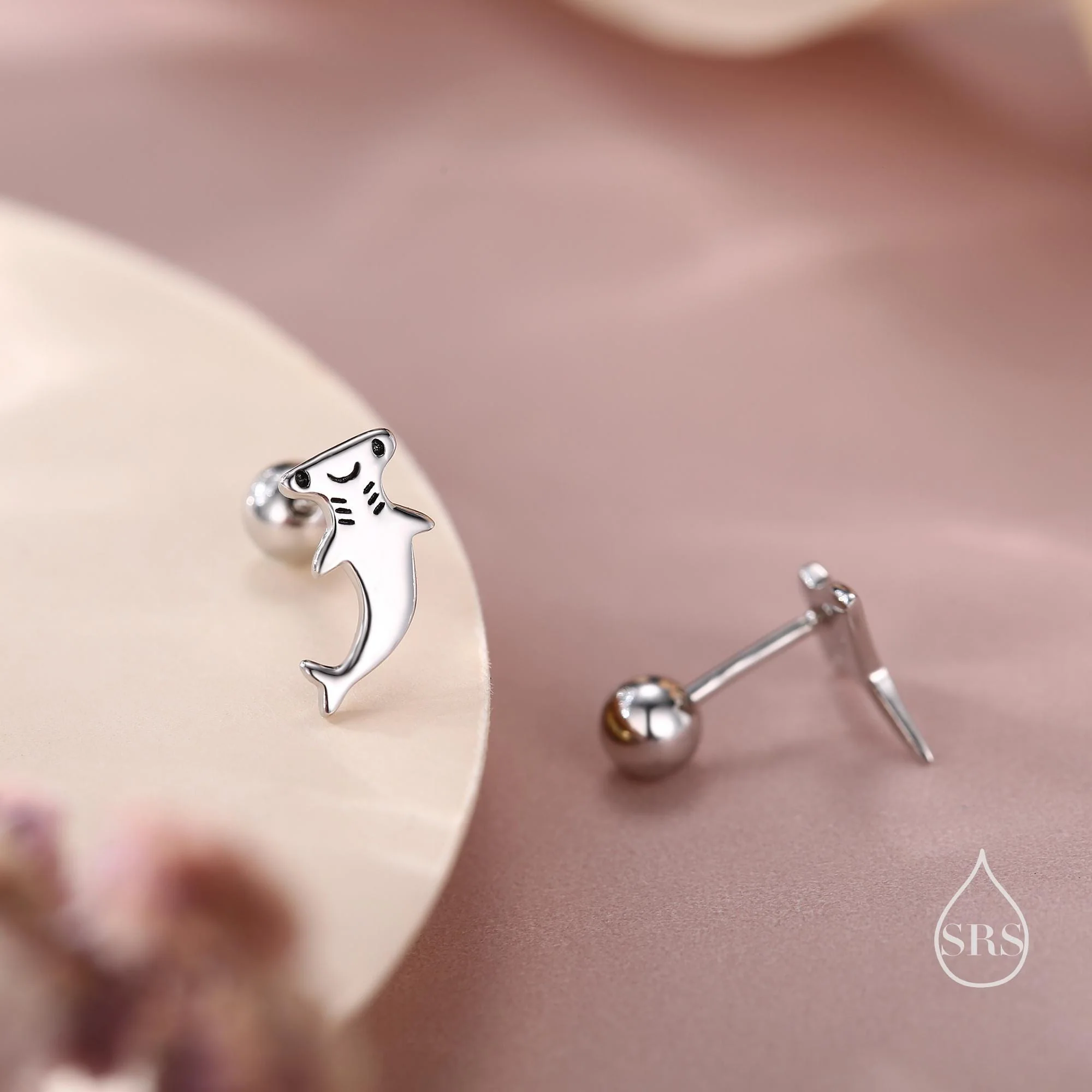 Mismatched Kawaii Hammerhead Shark & Manta Ray Earrings in Sterling Silver, Gold or Rose Gold. Available in Stud, Screw Back, Hoop, Flatback - Image 6