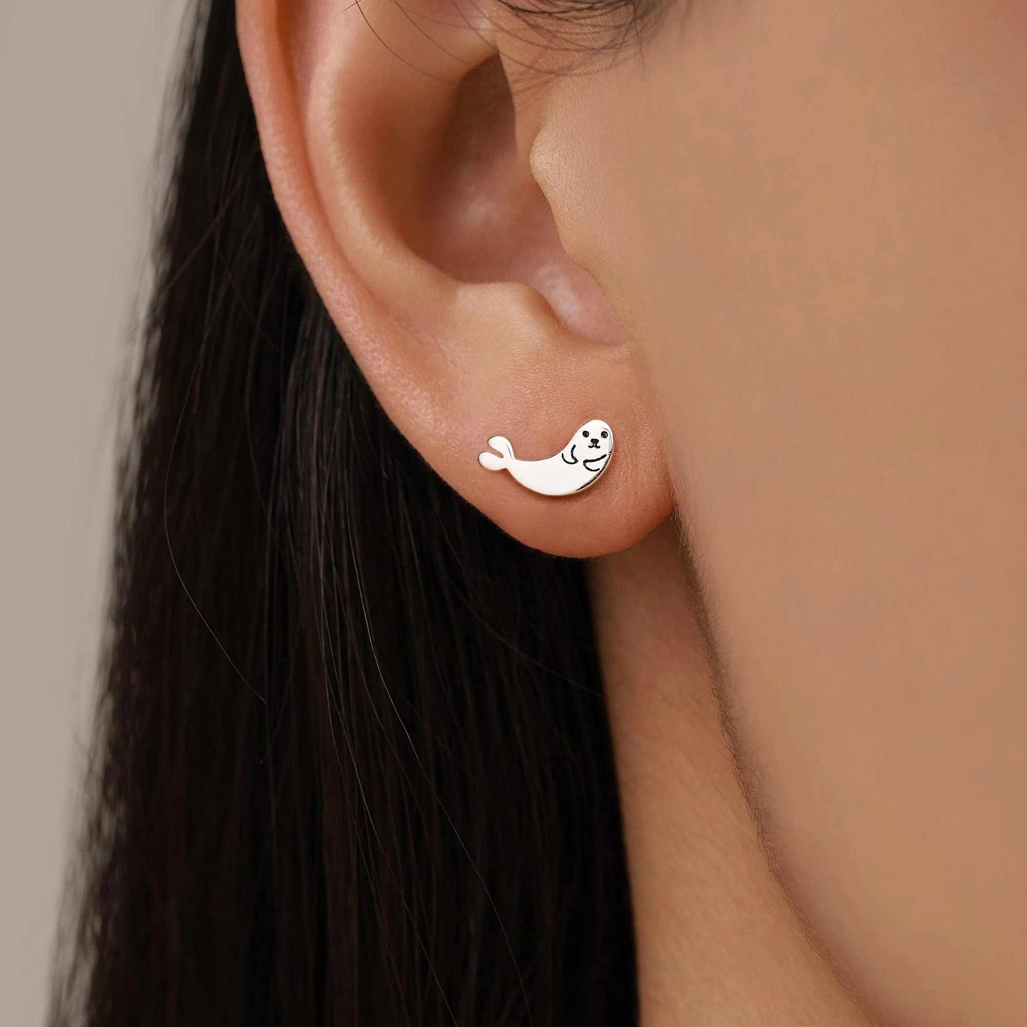 Seal Stud Earrings in Sterling Silver, Cute Baby Seal Earrings, Nature Inspired Animal Earrings