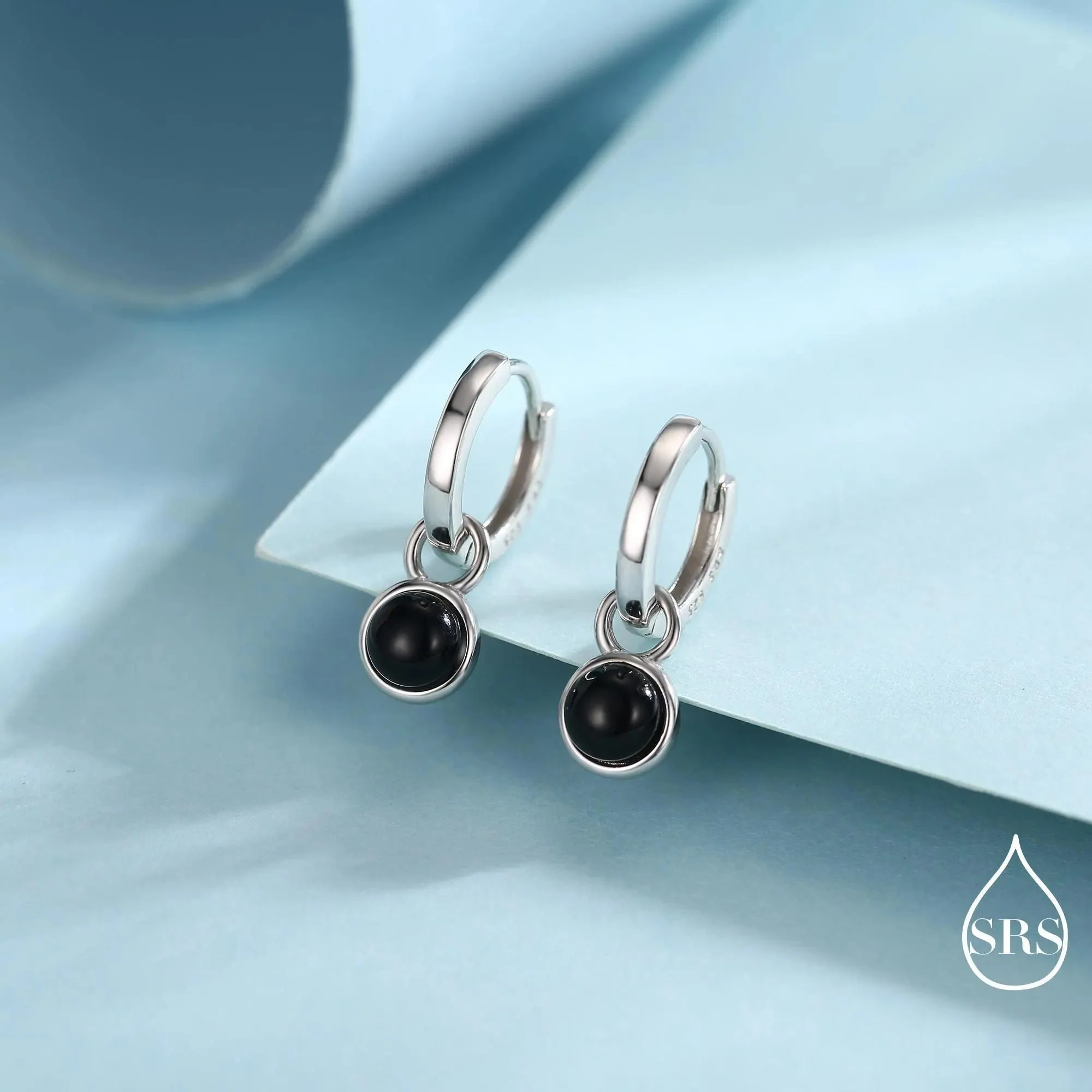 Semi-Precious Gemstone Cabochon Hoop Earrings in Sterling Silver, Detachable Natural Stone Coin Dangle Hoop Earrings, Interchangeable - Image 10