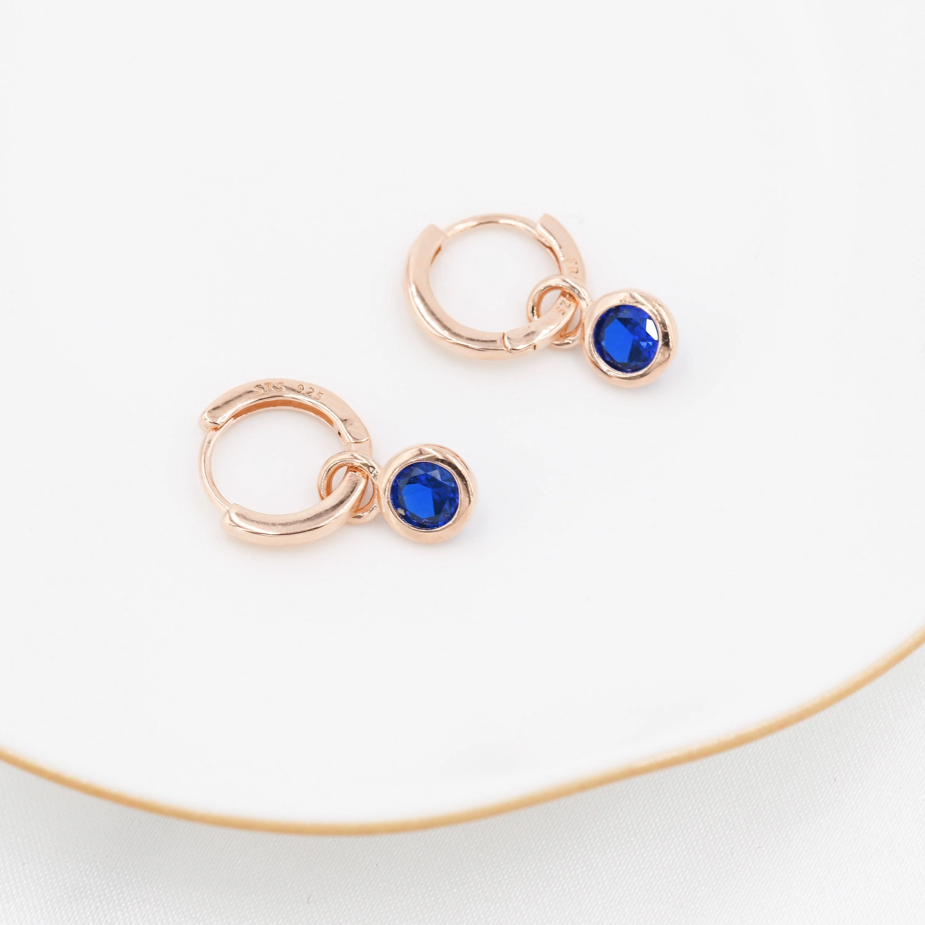 September Birthstone Sapphire Blue Crystal Drop Hoop Earrings in Sterling Silver, Detachable Dangle Earrings, Silver, Gold, Rose Gold - Image 7