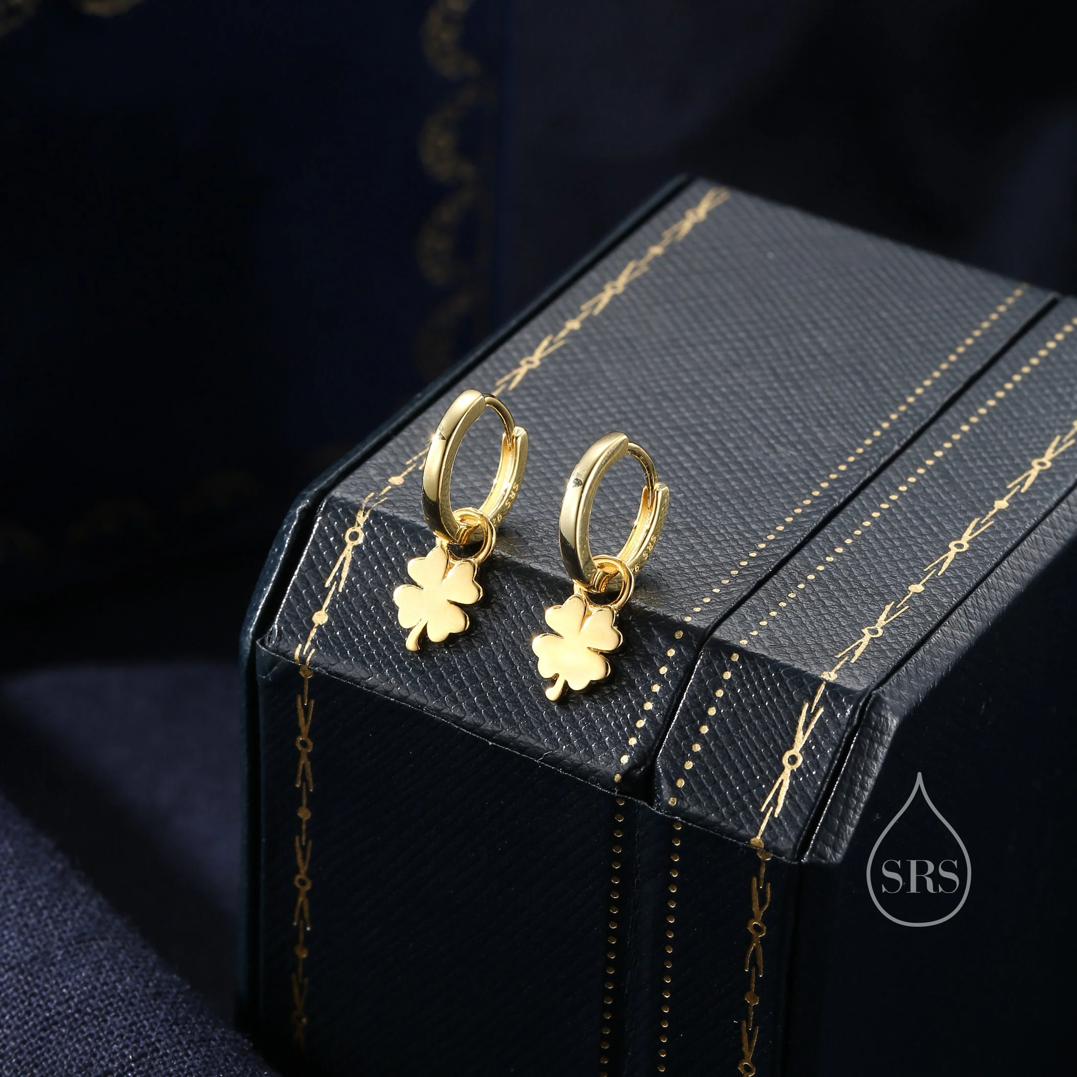 Four Leaf Clover Huggie Hoop Earrings in Sterling Silver, Silver, Gold or Rose Gold, Irish Earrings, Detachable - Image 4