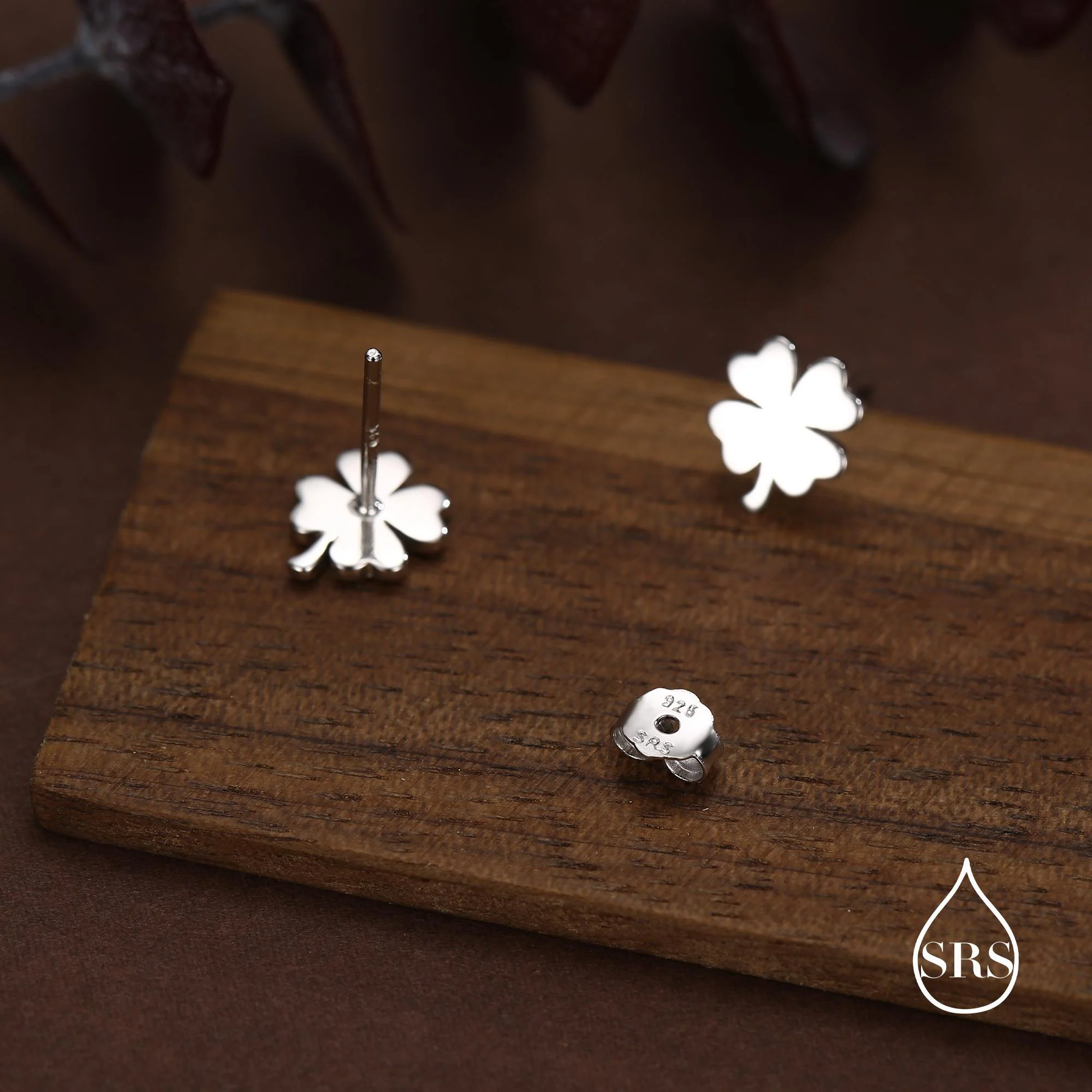 Four Leaf Clover Stud Earrings in Sterling Silver, Irish Earrings, Silver Gold or Rose Gold - Image 4