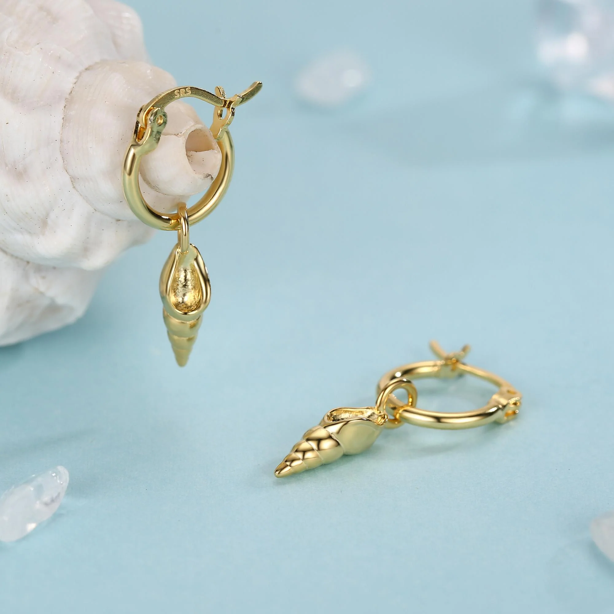 Sea Shell Huggie Hoops Earrings in Sterling Silver - Image 6