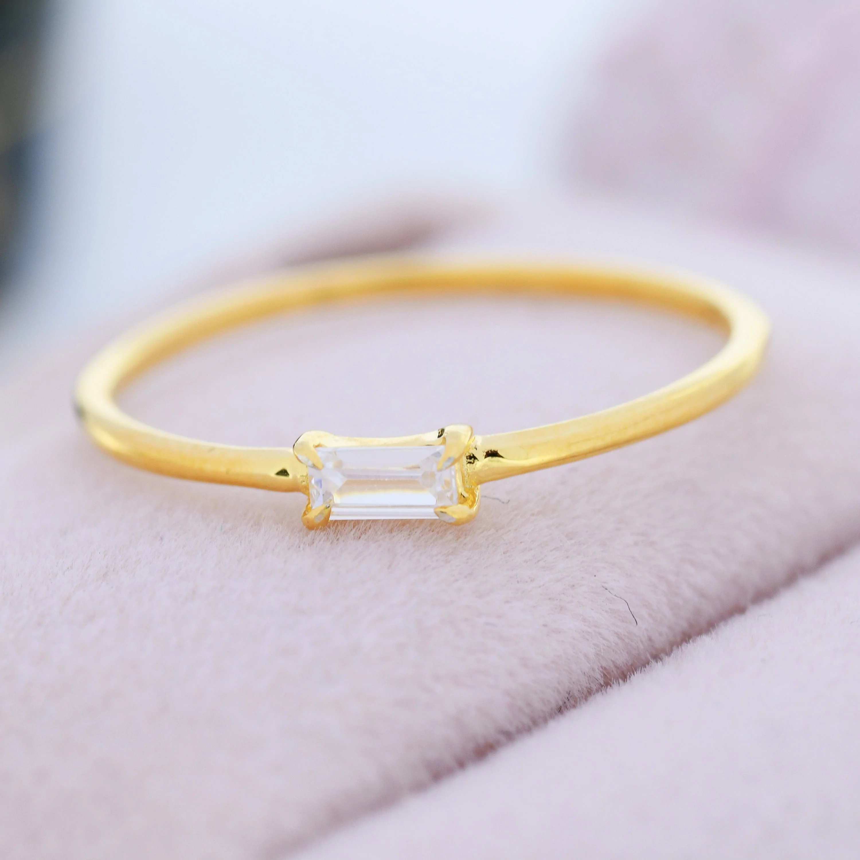 Single Baguette CZ Ring in Sterling Silver, Silver or Gold, 4 Pronged Set, Minimalist CZ Ring US 5 - 8 - Image 2