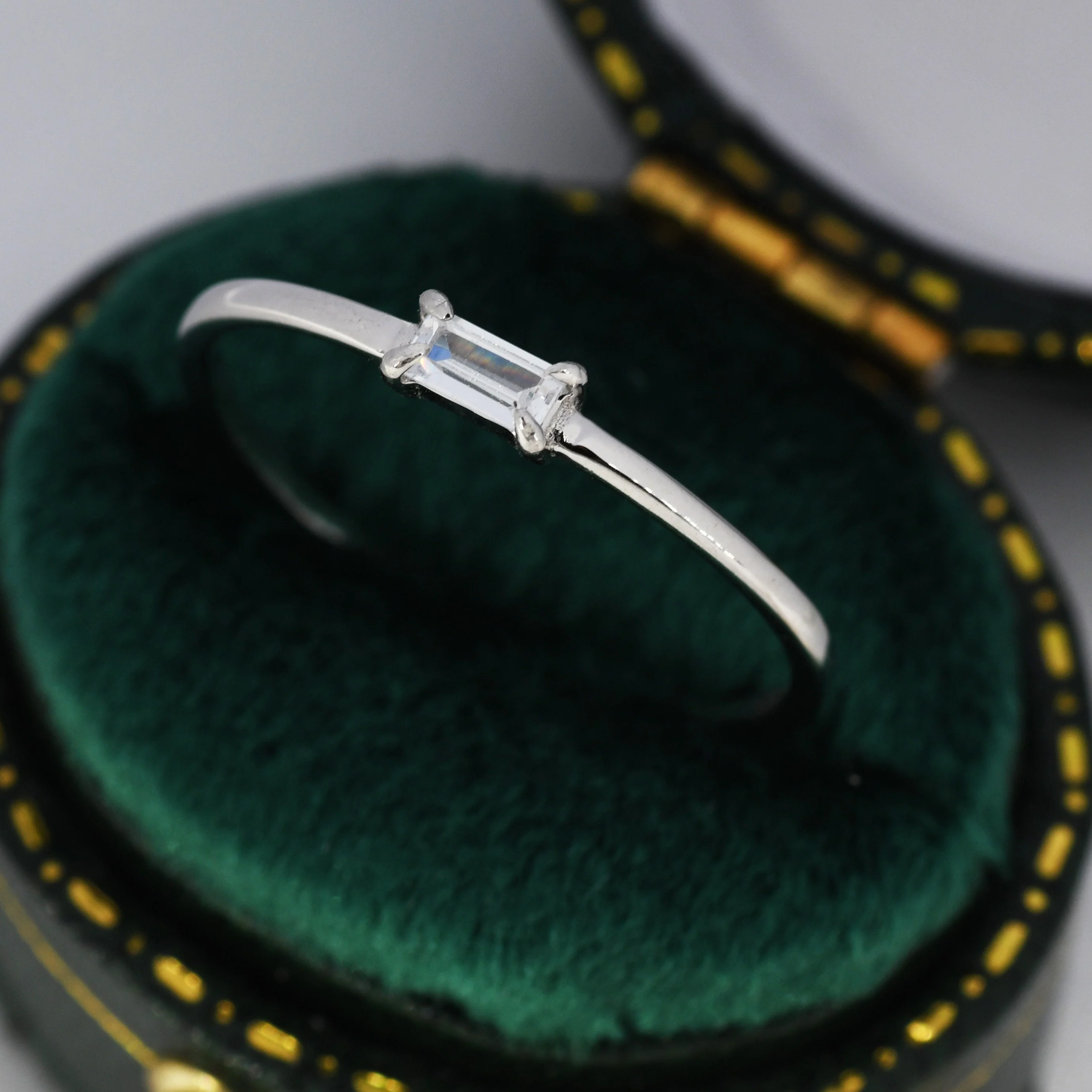 Single Baguette CZ Ring in Sterling Silver, Silver or Gold, 4 Pronged Set, Minimalist CZ Ring US 5 - 8 - Image 4