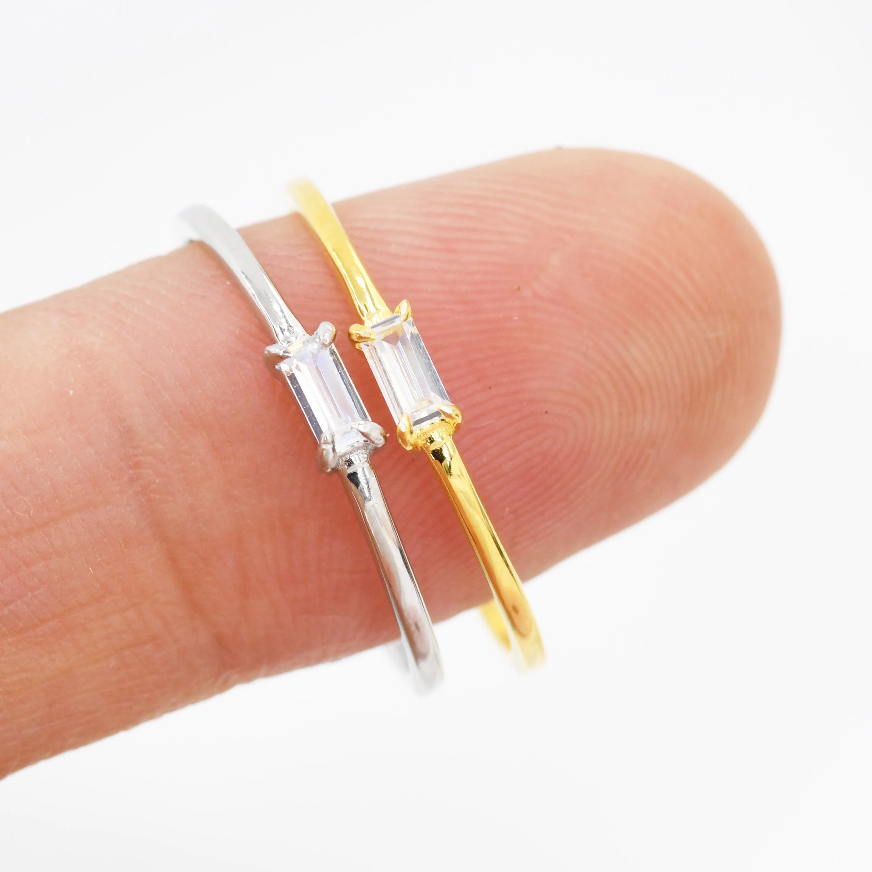 Single Baguette CZ Ring in Sterling Silver, Silver or Gold, 4 Pronged Set, Minimalist CZ Ring US 5 - 8 - Image 5