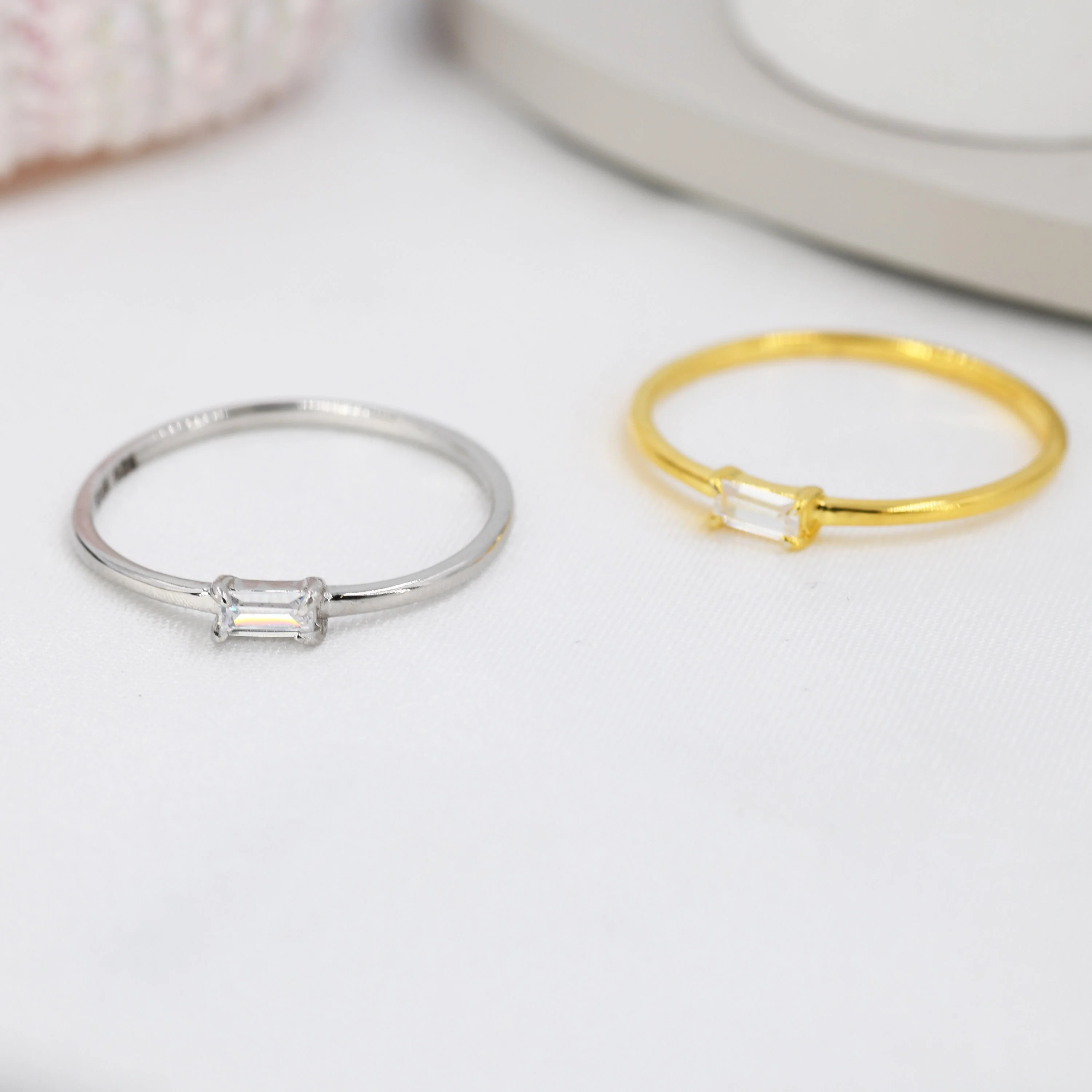 Single Baguette CZ Ring in Sterling Silver, Silver or Gold, 4 Pronged Set, Minimalist CZ Ring US 5 - 8 - Image 6