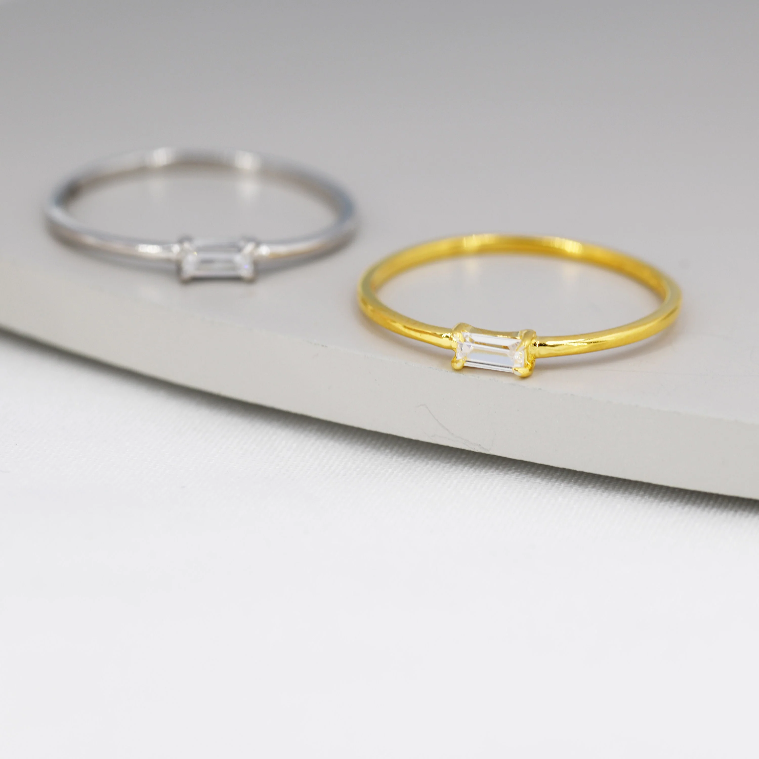Single Baguette CZ Ring in Sterling Silver, Silver or Gold, 4 Pronged Set, Minimalist CZ Ring US 5 - 8 - Image 7