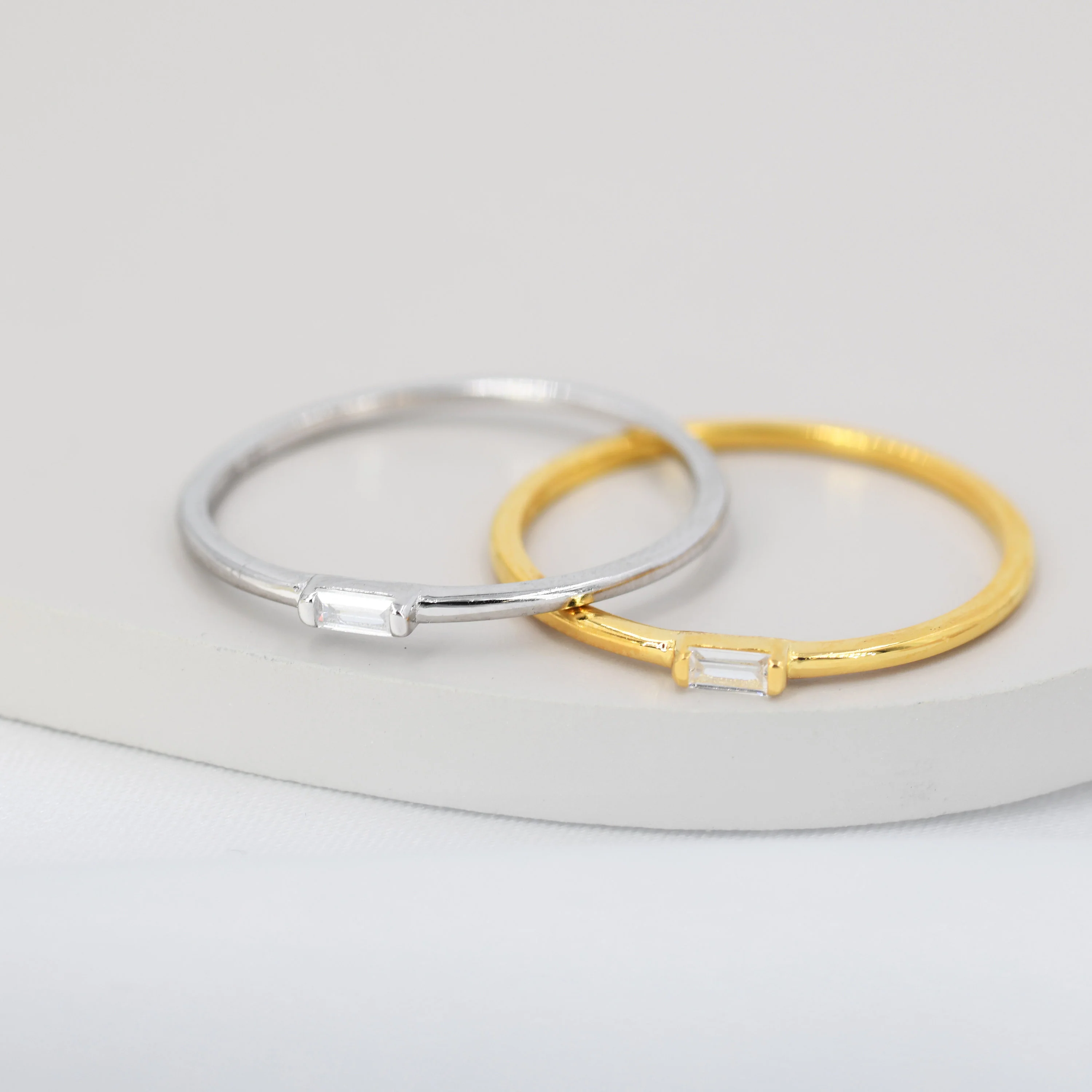 Single Baguette CZ Ring in Sterling Silver, Silver or Gold, Minimalist CZ Ring US 5 - 8 - Image 3