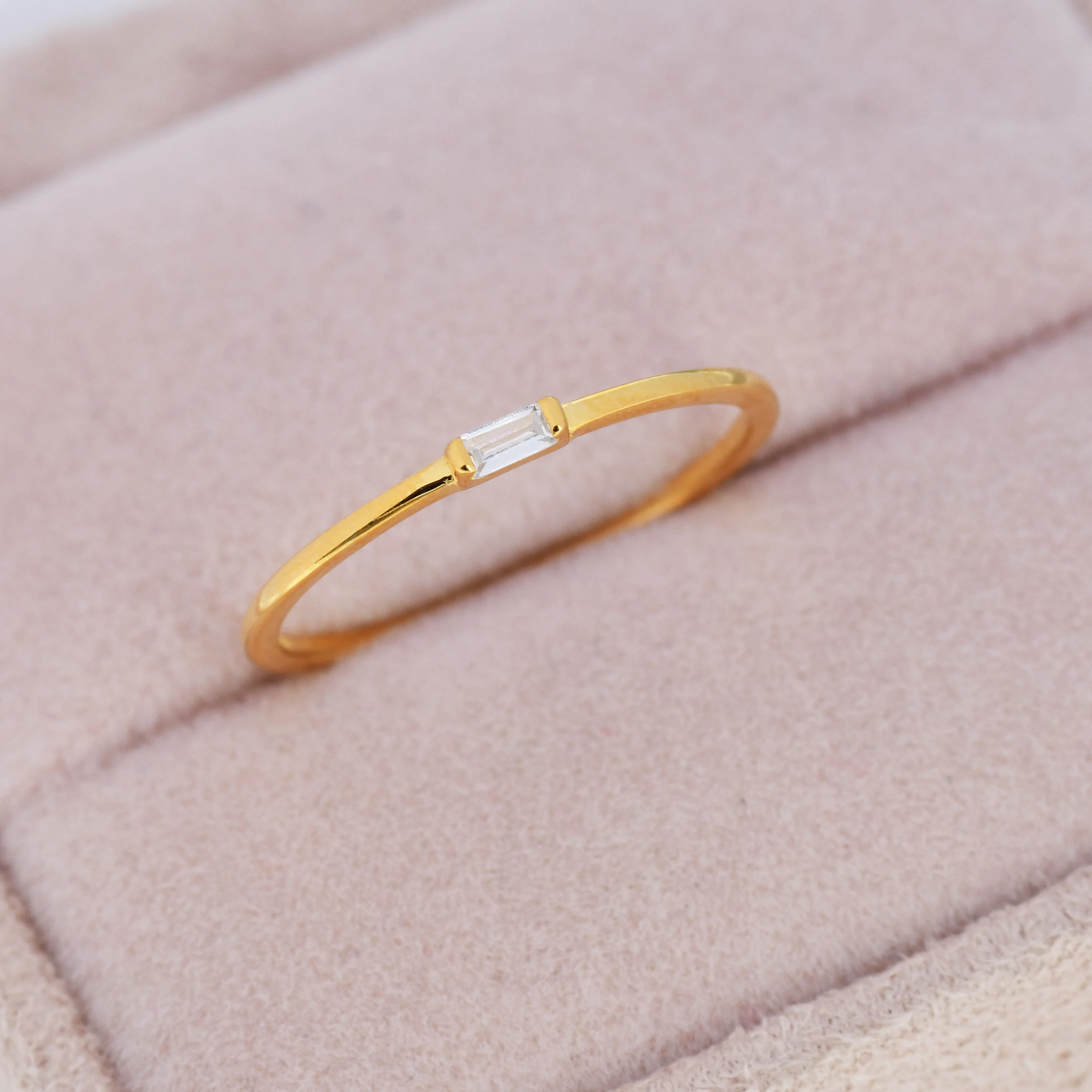 Single Baguette CZ Ring in Sterling Silver, Silver or Gold, Minimalist CZ Ring US 5 - 8 - Image 7