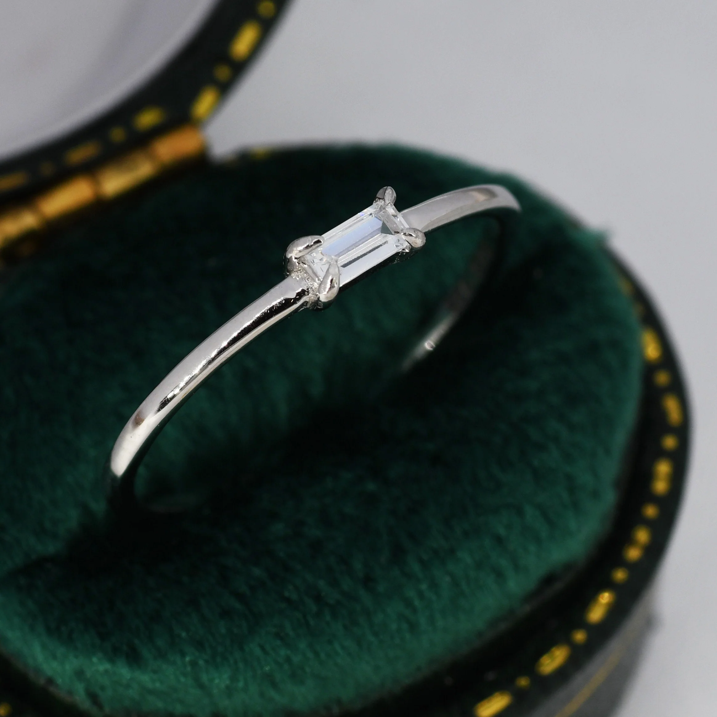Single Baguette CZ Ring in Sterling Silver, Silver or Gold, Pronged Set, Minimalist CZ Ring US 5 - 8 - Image 2