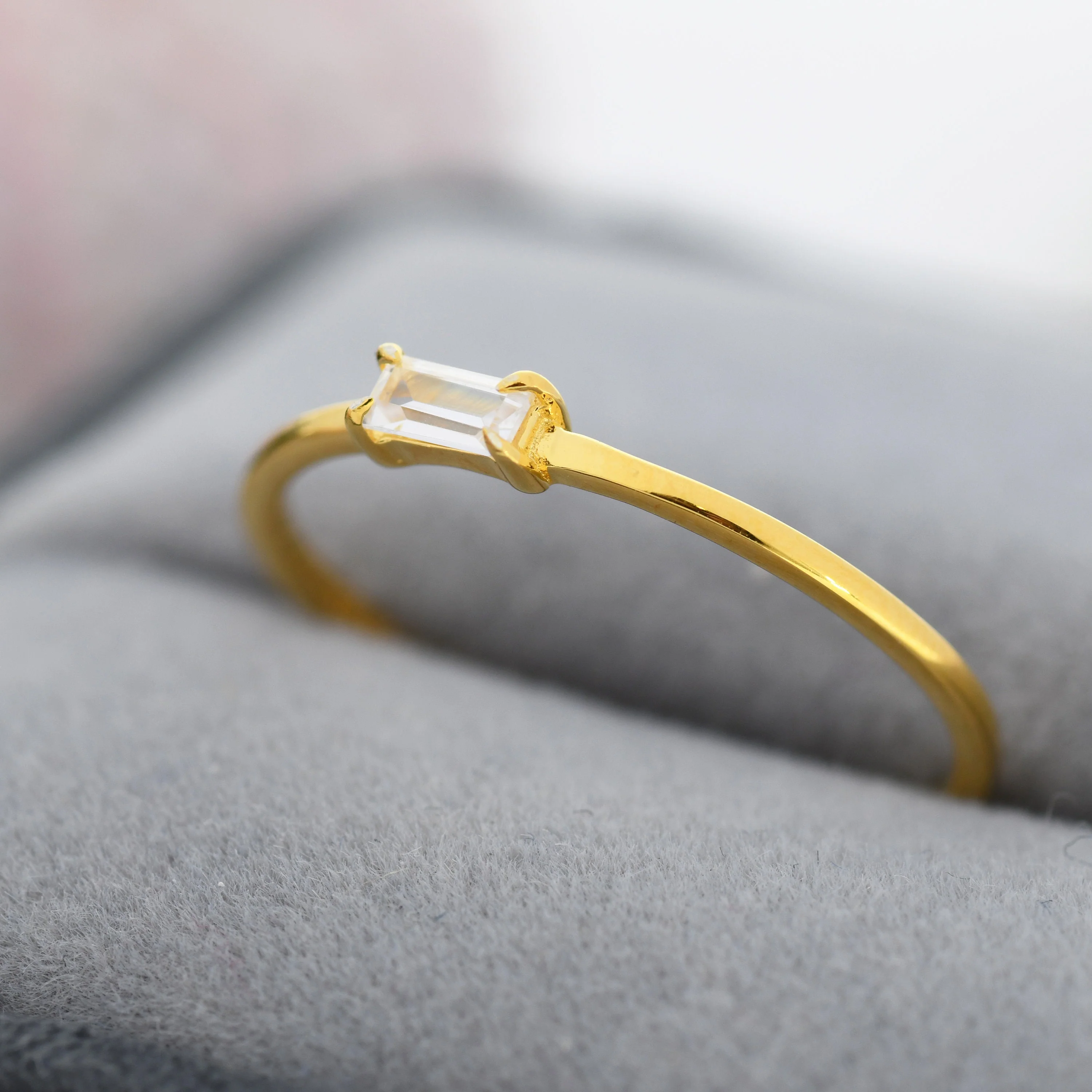 Single Baguette CZ Ring in Sterling Silver, Silver or Gold, Pronged Set, Minimalist CZ Ring US 5 - 8 - Image 8