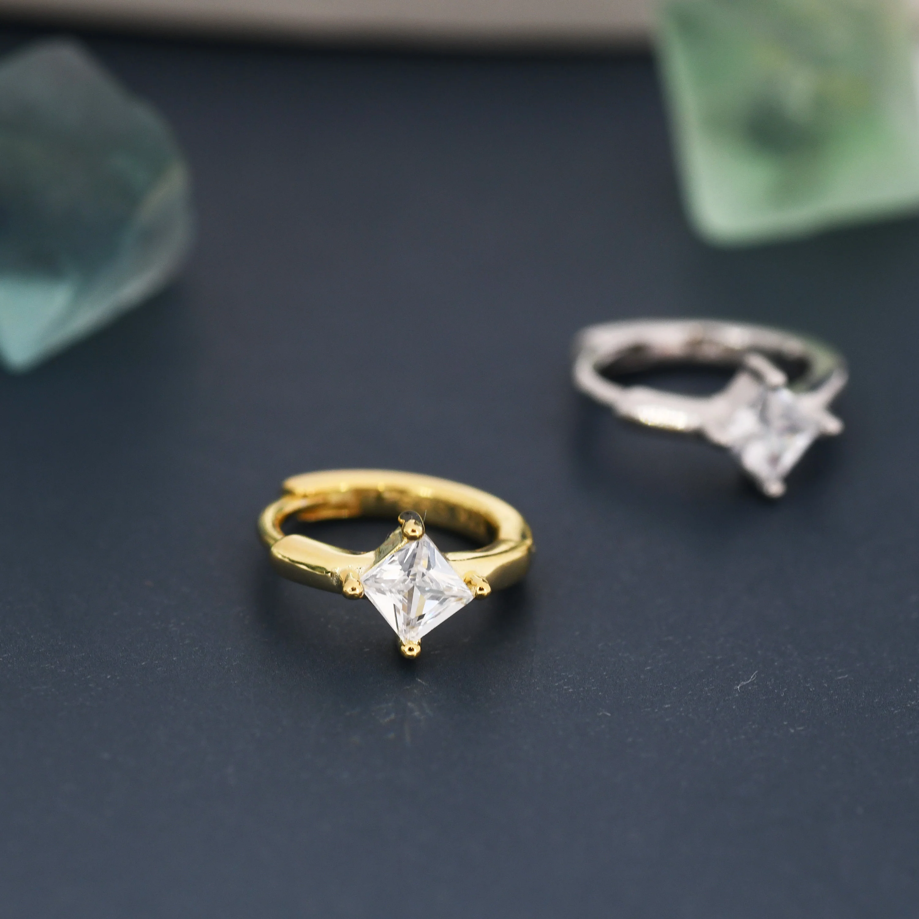 Single CZ Crystal Huggie Hoop in Sterling Silver, Silver or Gold, Minimalist Simple Hoop Earrings - Image 4