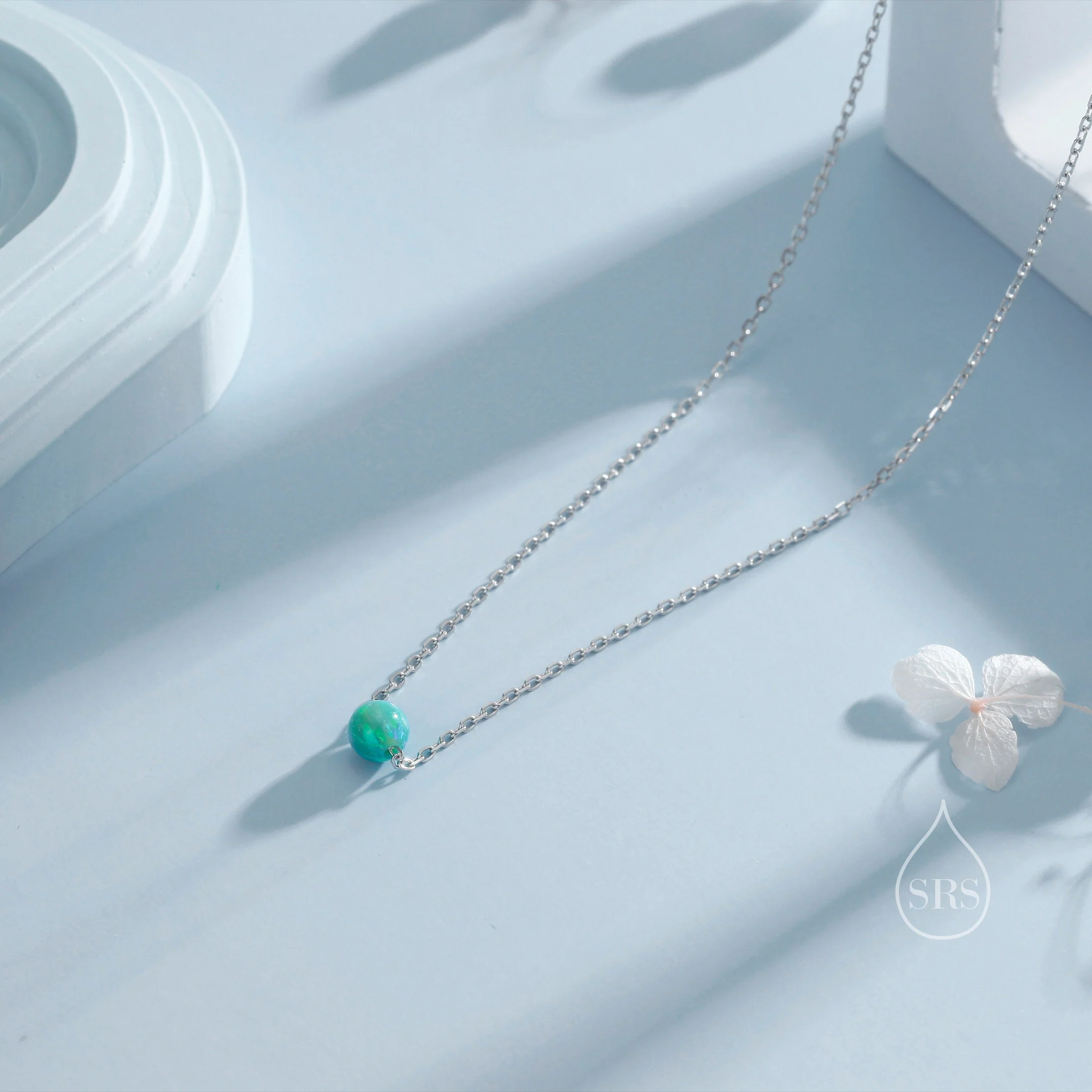 Single Opal Bead Choker Necklace in Sterling Silver, Silver or Gold, White Opal, Blue Opal, Green Opal, Purple Opal - Image 5