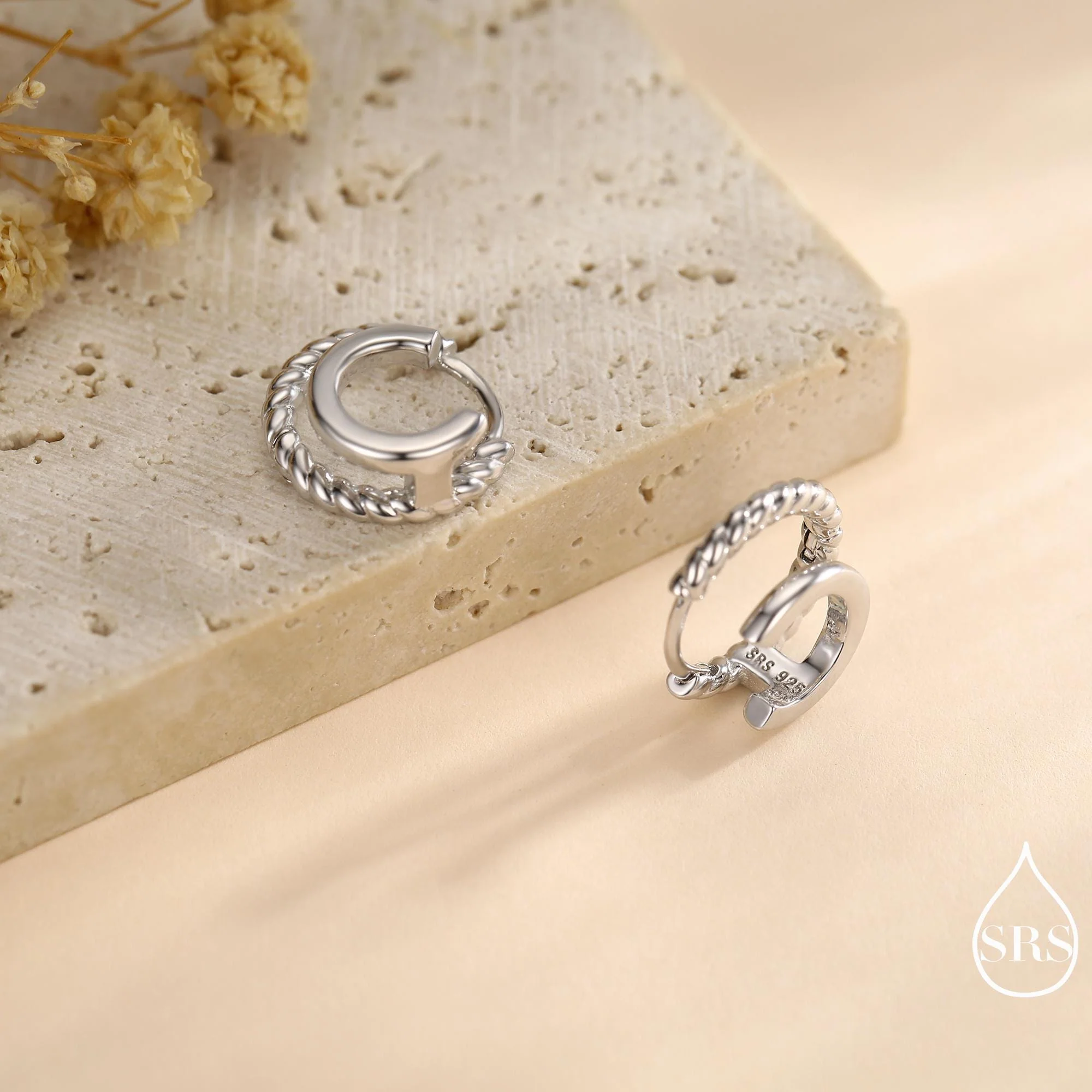 Single Piercing Double Hoop Effect Earrings in Sterling Silver, Braided Texture Hoop Earrings, Silver, Gold, Rose Gold, Dainty and Delicate - Image 3