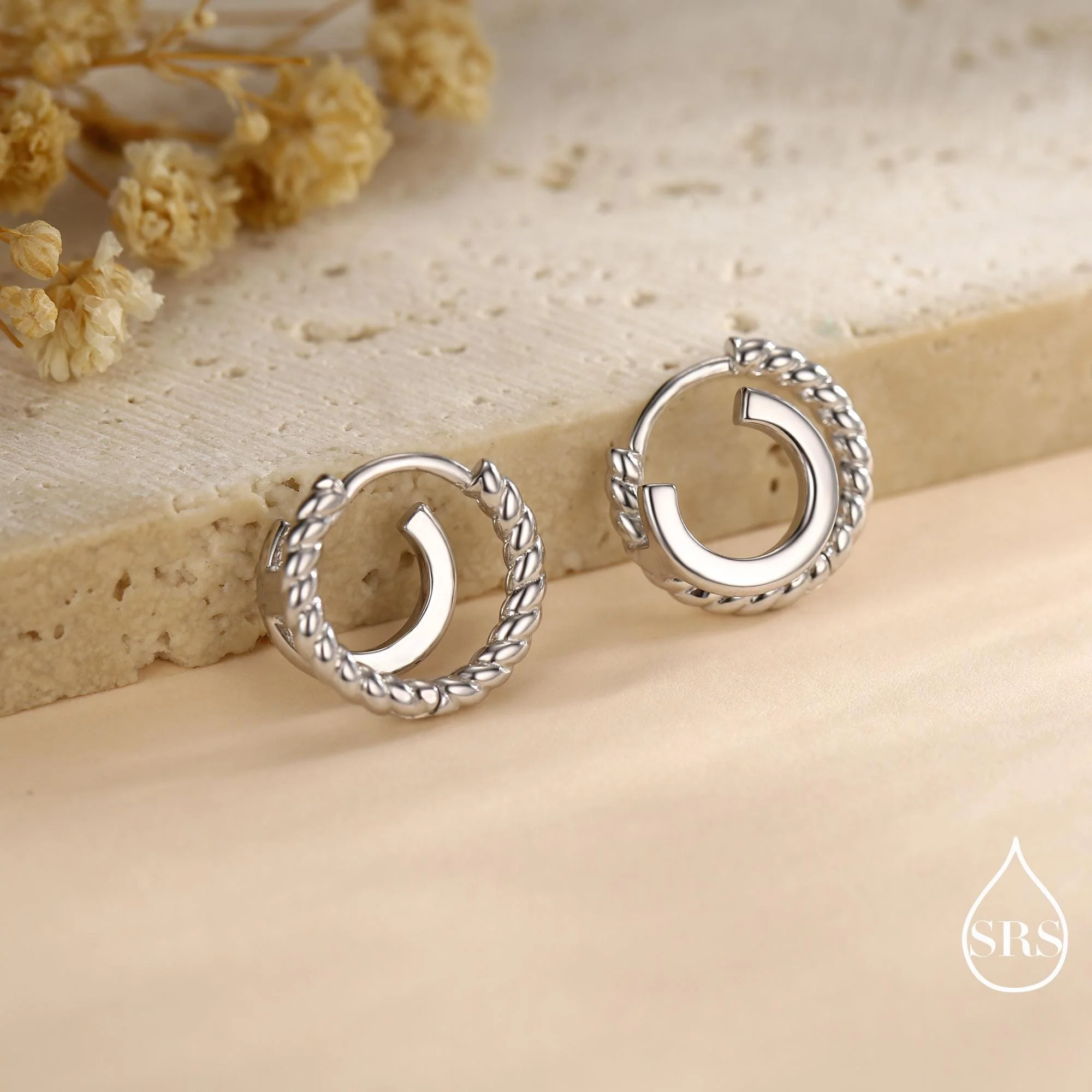 Single Piercing Double Hoop Effect Earrings in Sterling Silver, Braided Texture Hoop Earrings, Silver, Gold, Rose Gold, Dainty and Delicate - Image 4