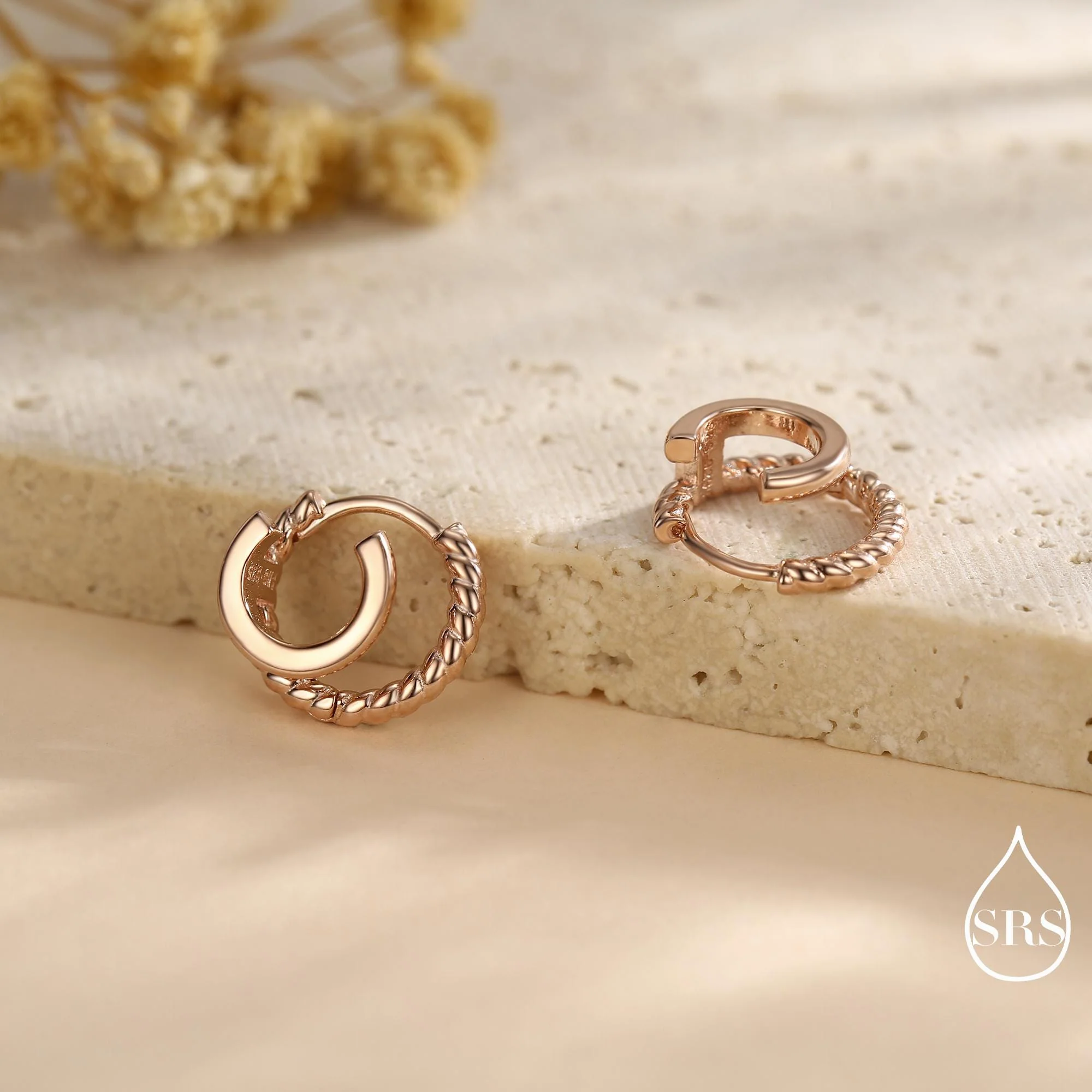 Single Piercing Double Hoop Effect Earrings in Sterling Silver, Braided Texture Hoop Earrings, Silver, Gold, Rose Gold, Dainty and Delicate - Image 5