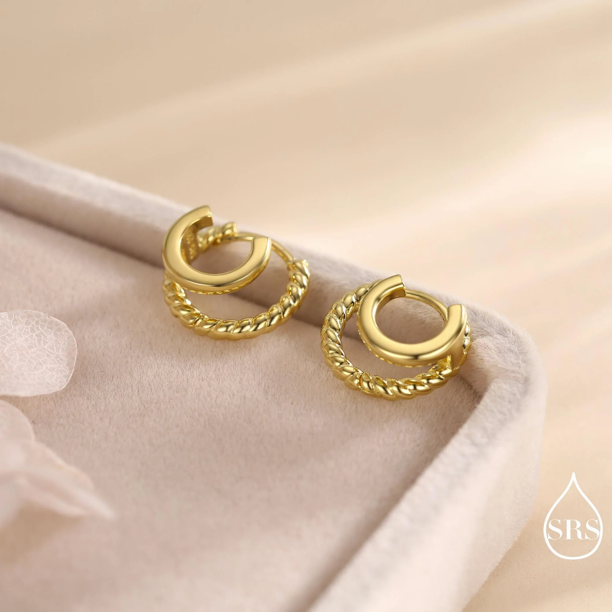Single Piercing Double Hoop Effect Earrings in Sterling Silver, Braided Texture Hoop Earrings, Silver, Gold, Rose Gold, Dainty and Delicate - Image 7