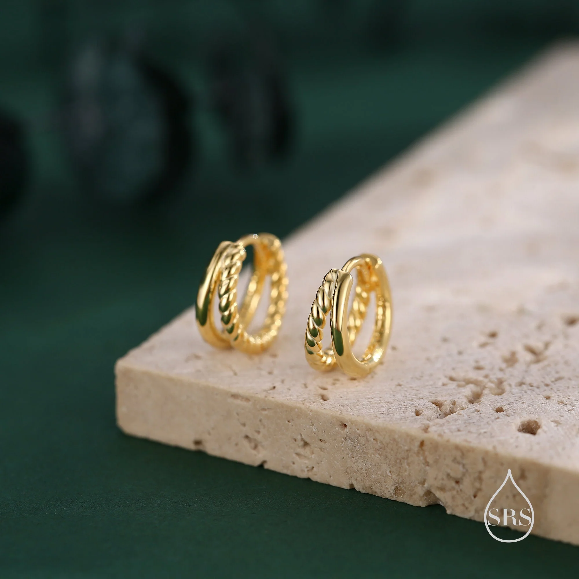 Single Piercing Double Hoop Effect Earrings in Sterling Silver with Braided Details, Rope Hoop Earrings, Silver, Gold, Rose Gold, - Image 4