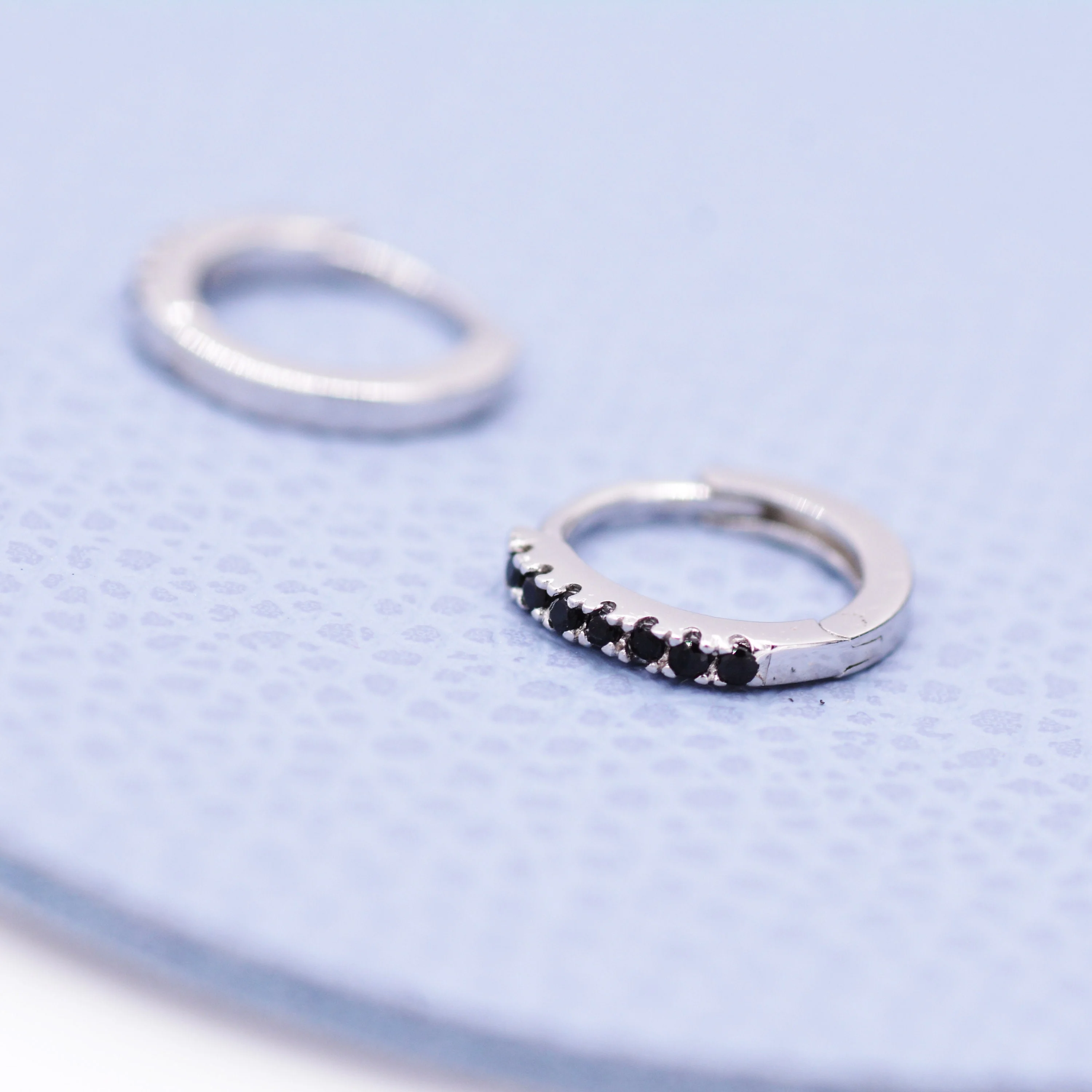 Skinny Huggie Hoop Earrings in Sterling Silver with Black CZ Crystals, Tiny Snug Hoop Earrings, Black Diamond, Simple Hoop Earrings - Image 8