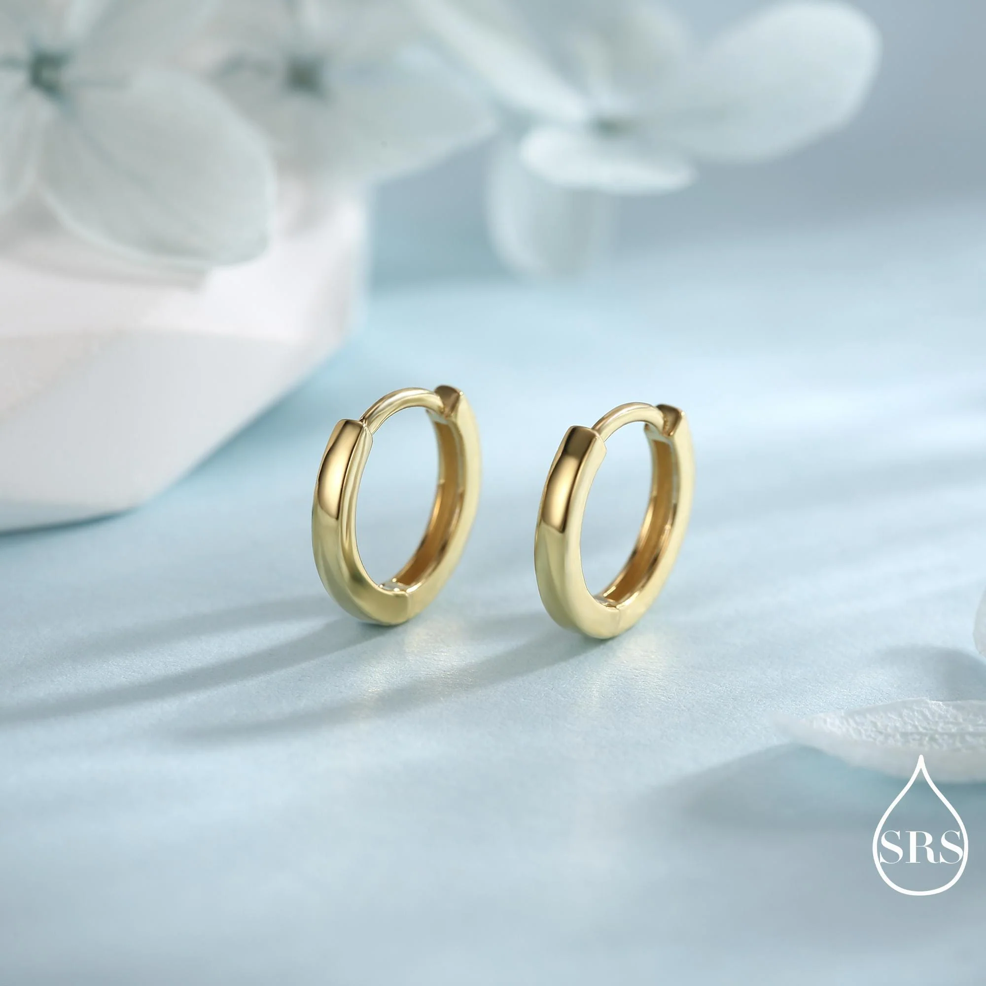 Skinny Huggie Hoops in Sterling Silver, Silver, Gold or Rose Gold, 8mm Hoops, Plain Hoop Earrings 8mm Hoops - Image 6