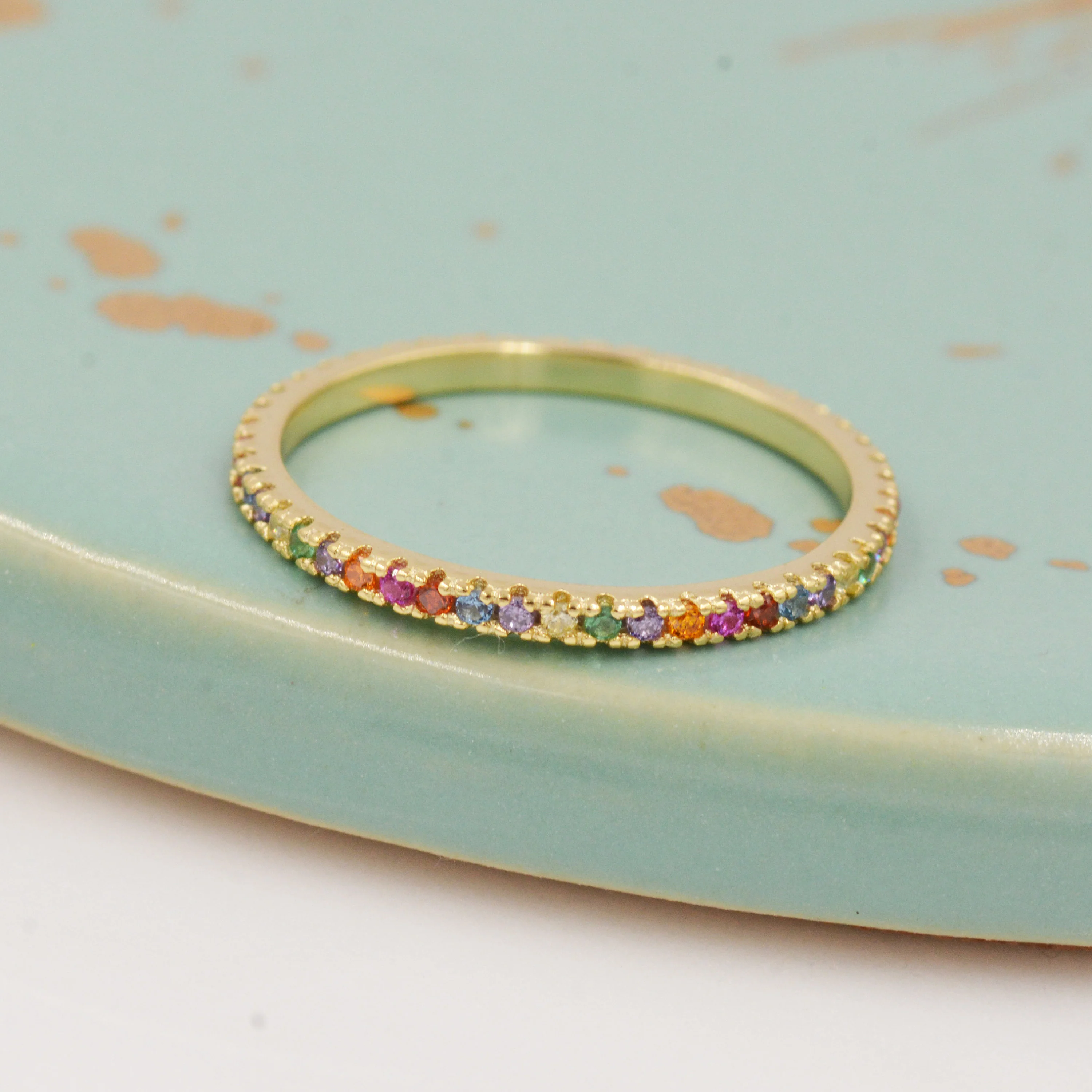 Skinny Rainbow Crystal Pave Ring in Sterling Silver, Gold Vermeil Crystal Pave Ring, Stacking Rings, Eternity Ring, US 5 - 8 - Image 8