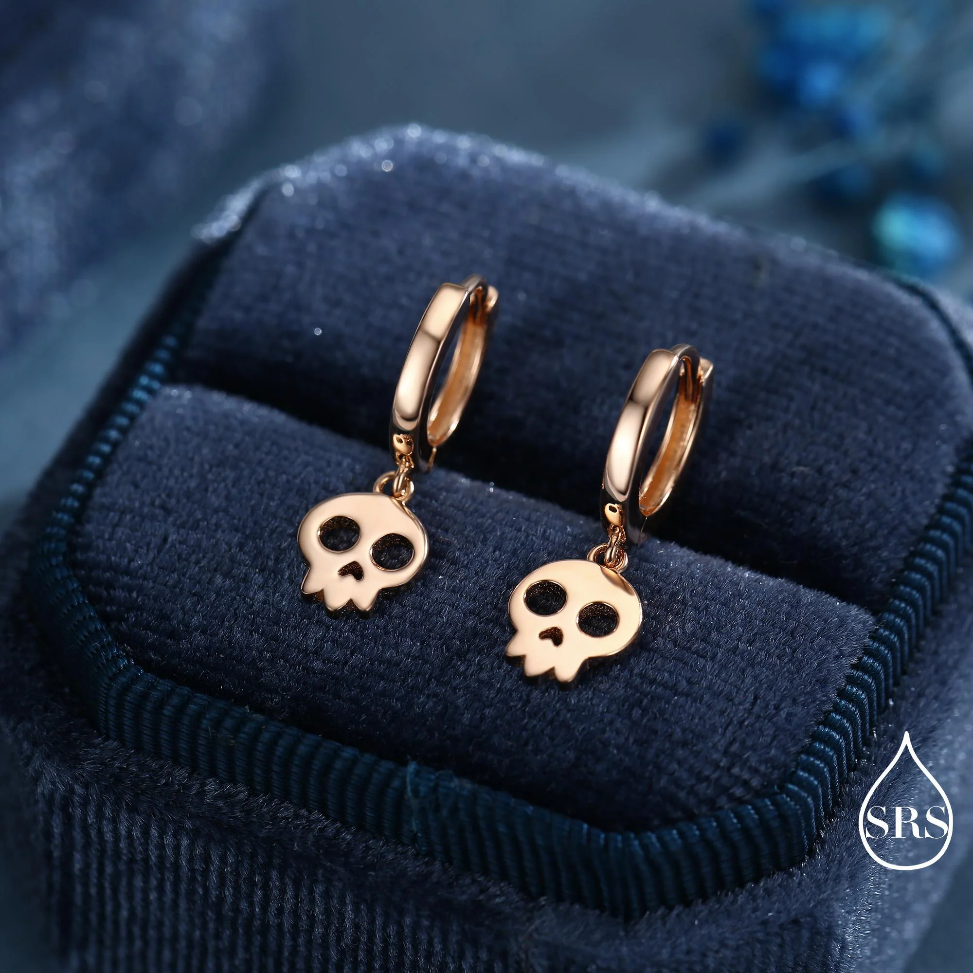 Skull Huggie Hoop Earrings in Sterling Silver, Silver, Gold or Rose Gold Finish, Silver Skull Hoops Earrings, Skull Earrings - Image 5