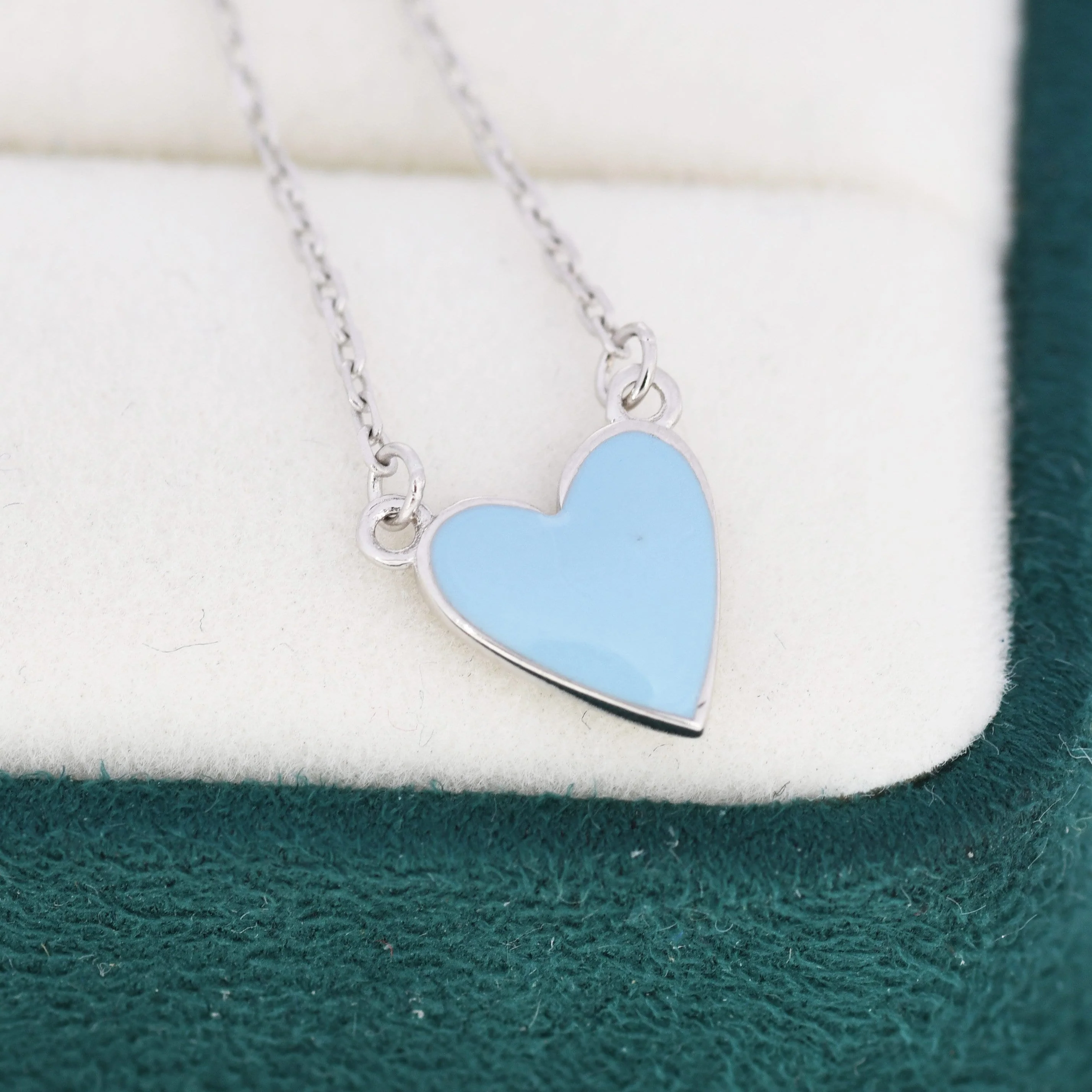 Sky Blue Enamel Heart Pendant Necklace in Sterling Silver, Blue Heart Necklace, Dainty and Tiny - Image 3