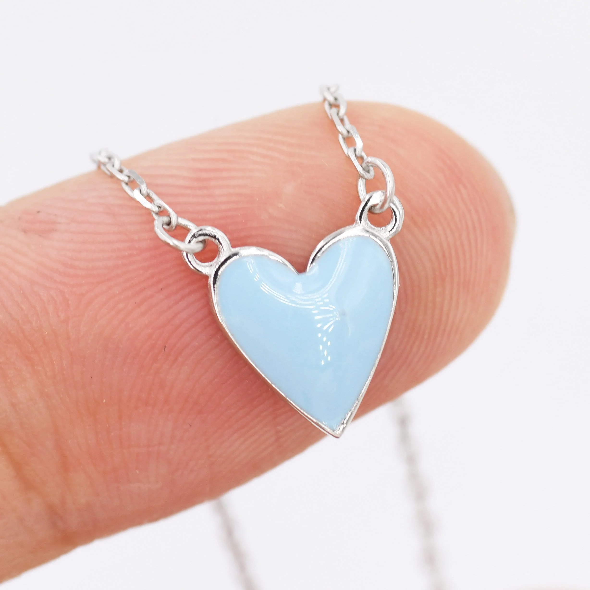 Sky Blue Enamel Heart Pendant Necklace in Sterling Silver, Blue Heart Necklace, Dainty and Tiny - Image 4