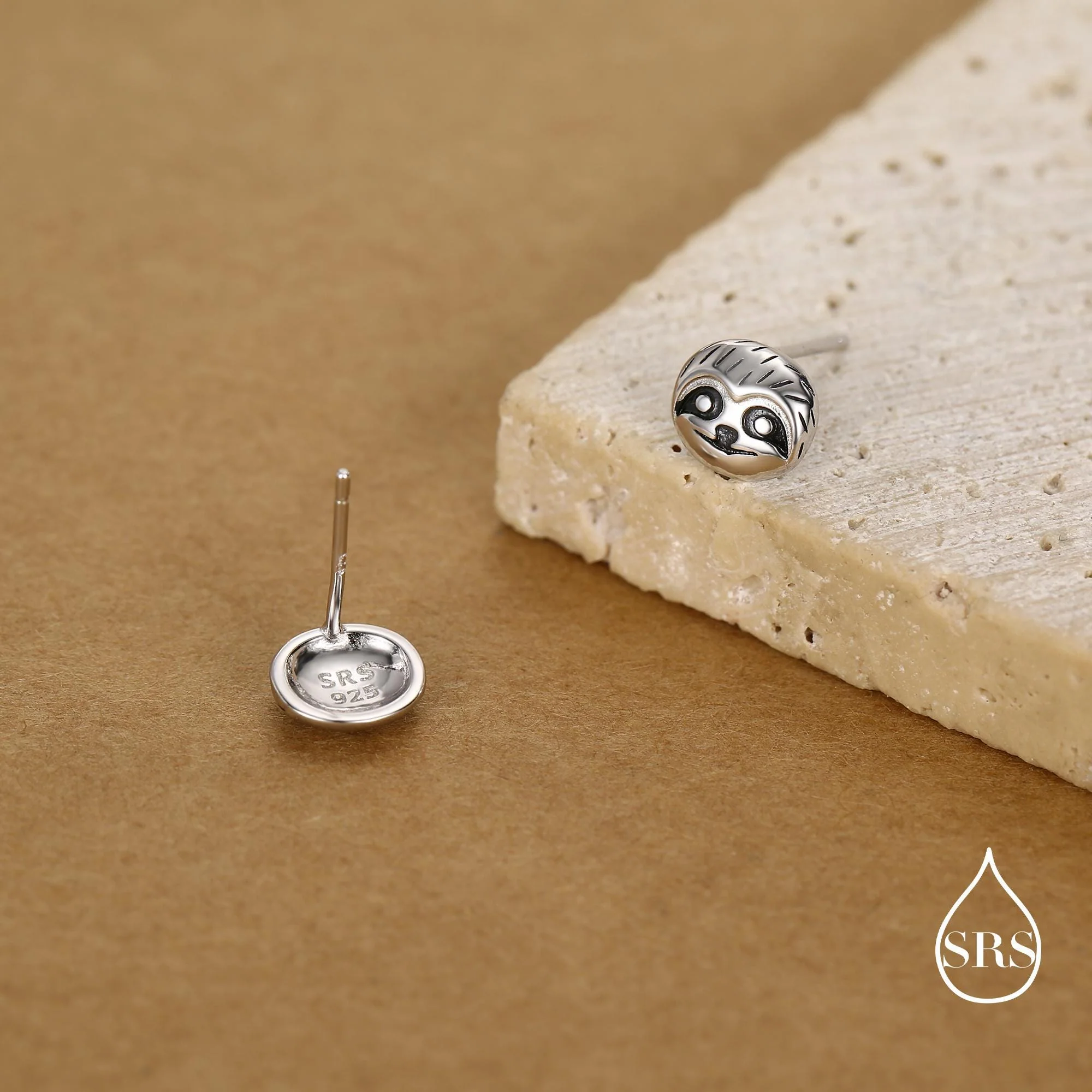 Sloth Face Stud Earrings in Sterling Silver - Image 3