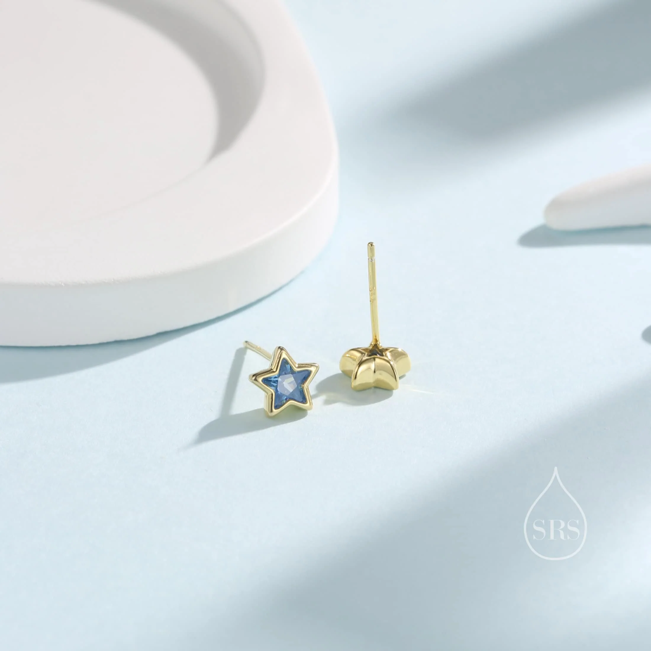 Small CZ Star Stud Earrings in Sterling Silver, Silver or Gold, 5mm Sparkly Crystal Star Earrings, Stacking Earrings, Green Star, Blue Star - Image 4