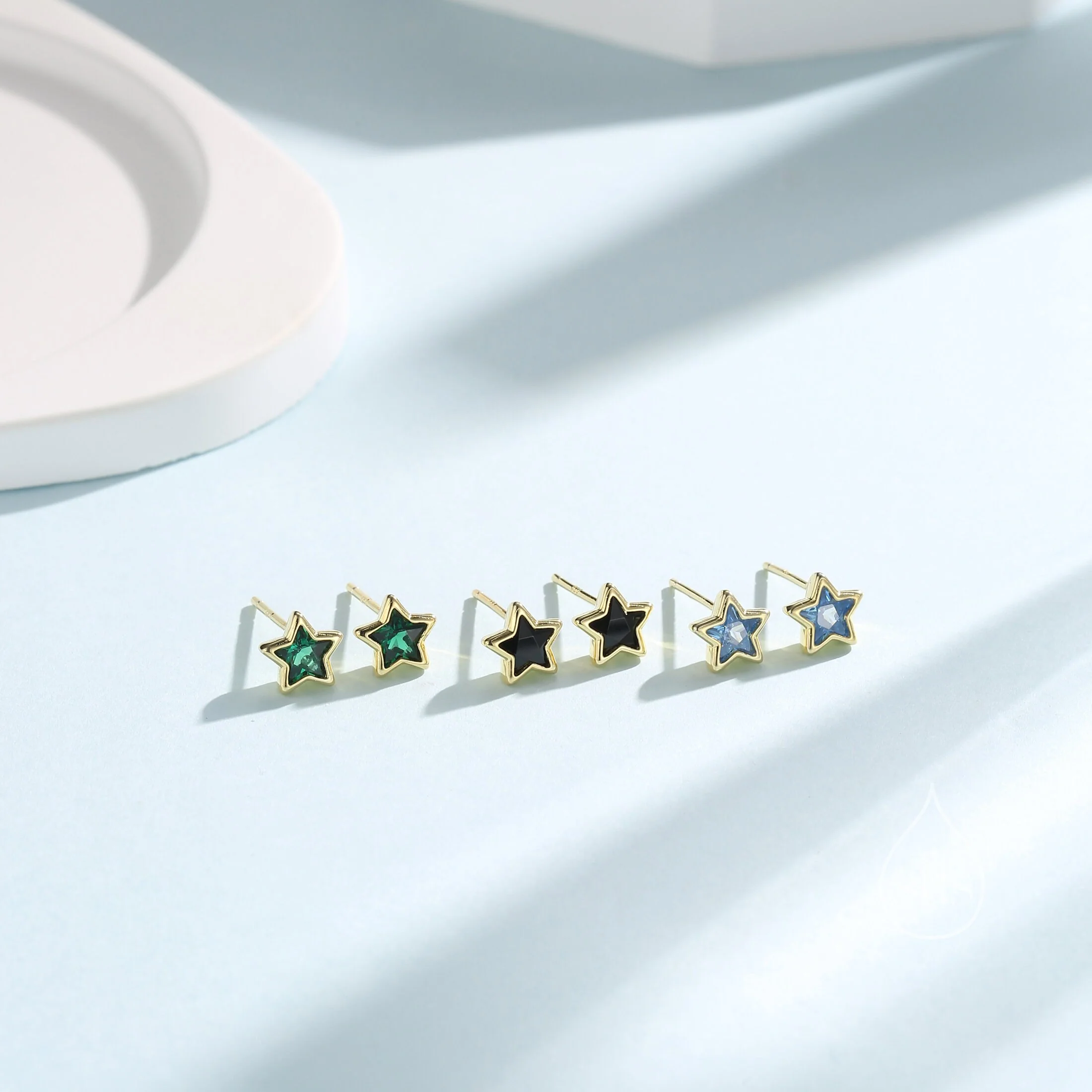 Small CZ Star Stud Earrings in Sterling Silver, Silver or Gold, 5mm Sparkly Crystal Star Earrings, Stacking Earrings, Green Star, Blue Star - Image 5