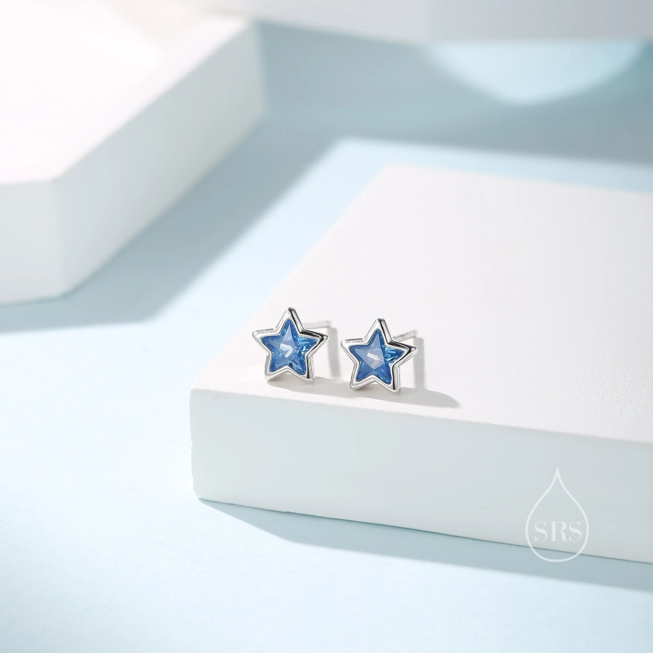 Small CZ Star Stud Earrings in Sterling Silver, Silver or Gold, 5mm Sparkly Crystal Star Earrings, Stacking Earrings, Green Star, Blue Star - Image 6