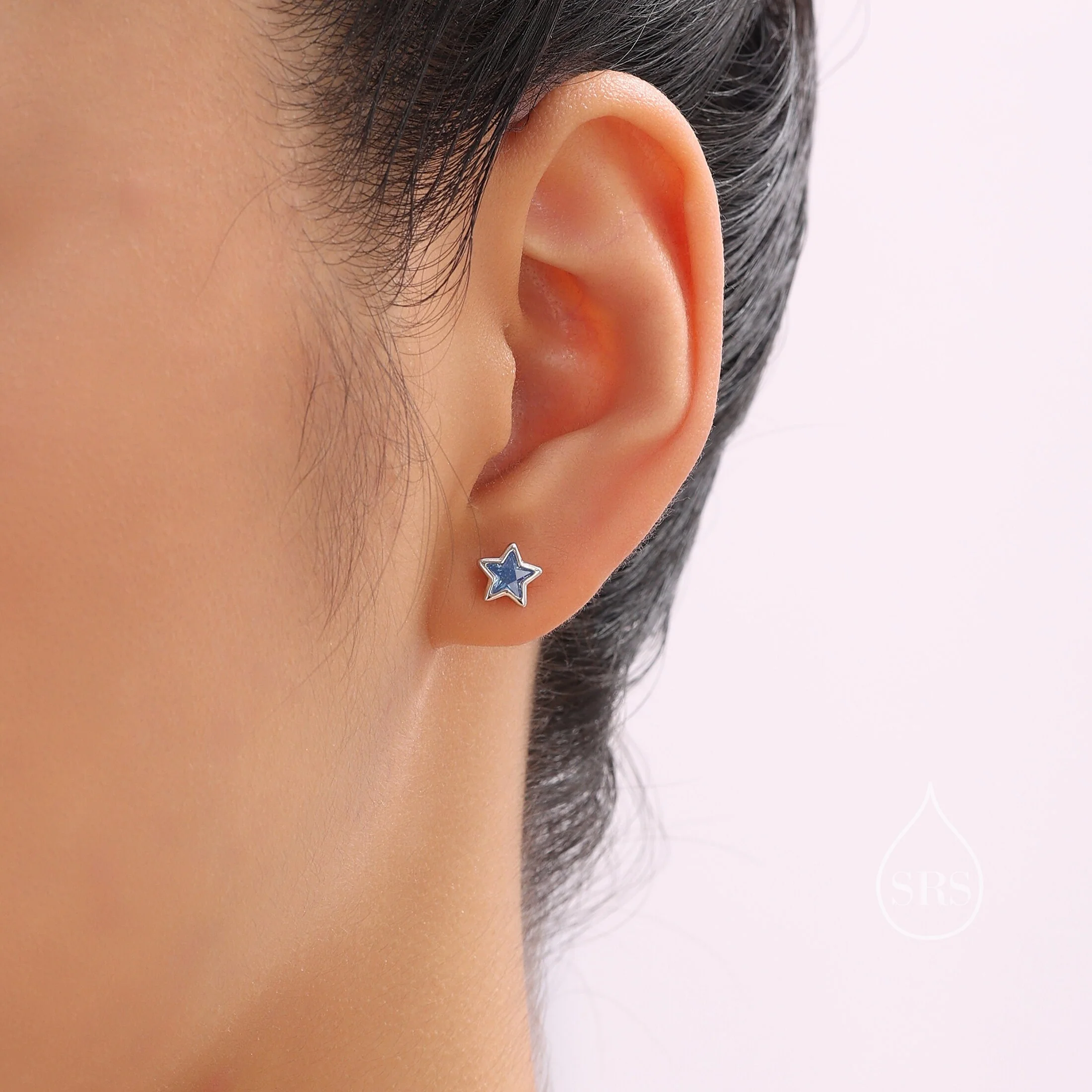 Small CZ Star Stud Earrings in Sterling Silver, Silver or Gold, 5mm Sparkly Crystal Star Earrings, Stacking Earrings, Green Star, Blue Star - Image 8
