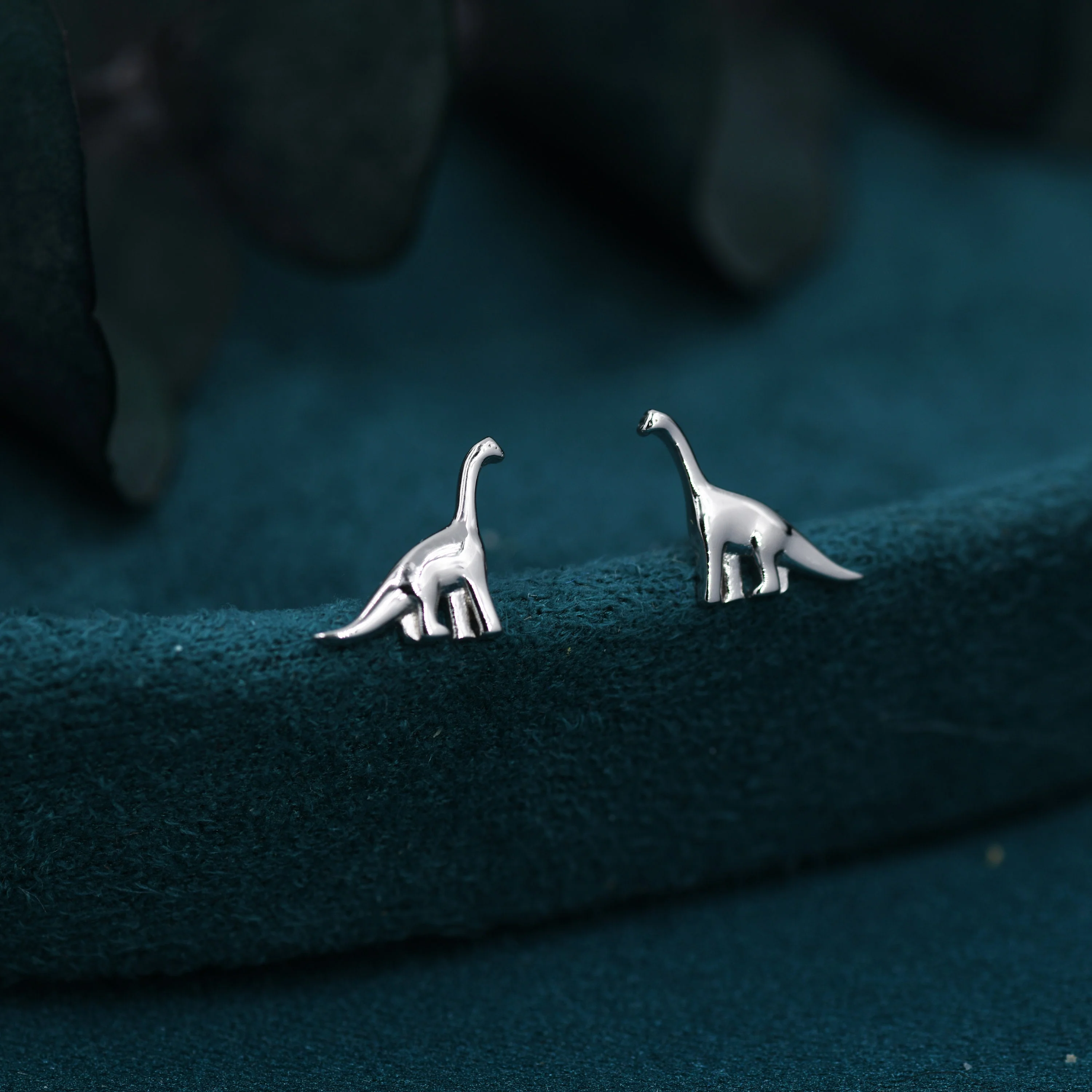 Small Dinosaur Stud Earrings in Sterling Silver, Silver Brachiosaurus Dino Earrings, Silver Dinosaur Earrings - Image 2