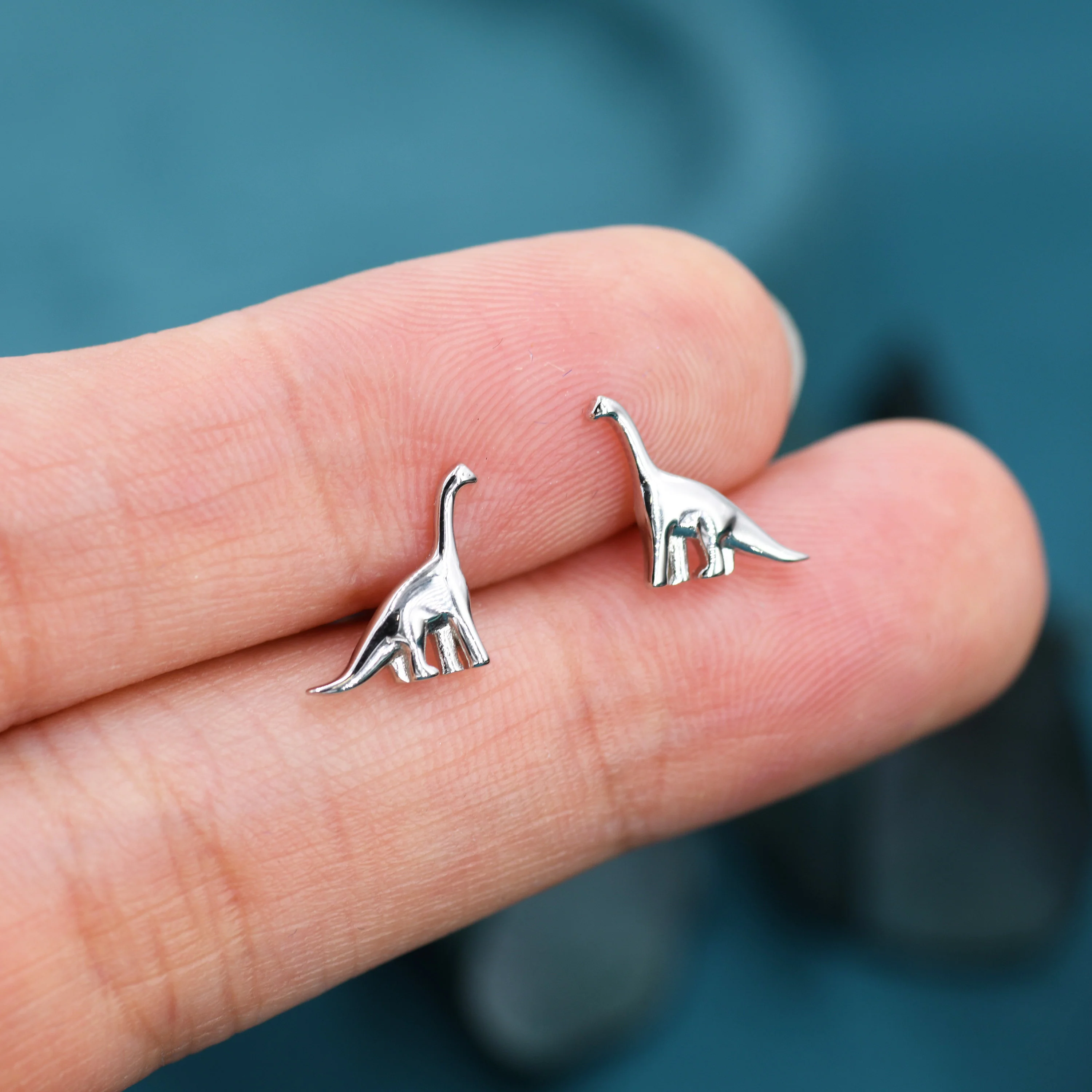 Small Dinosaur Stud Earrings in Sterling Silver, Silver Brachiosaurus Dino Earrings, Silver Dinosaur Earrings - Image 8