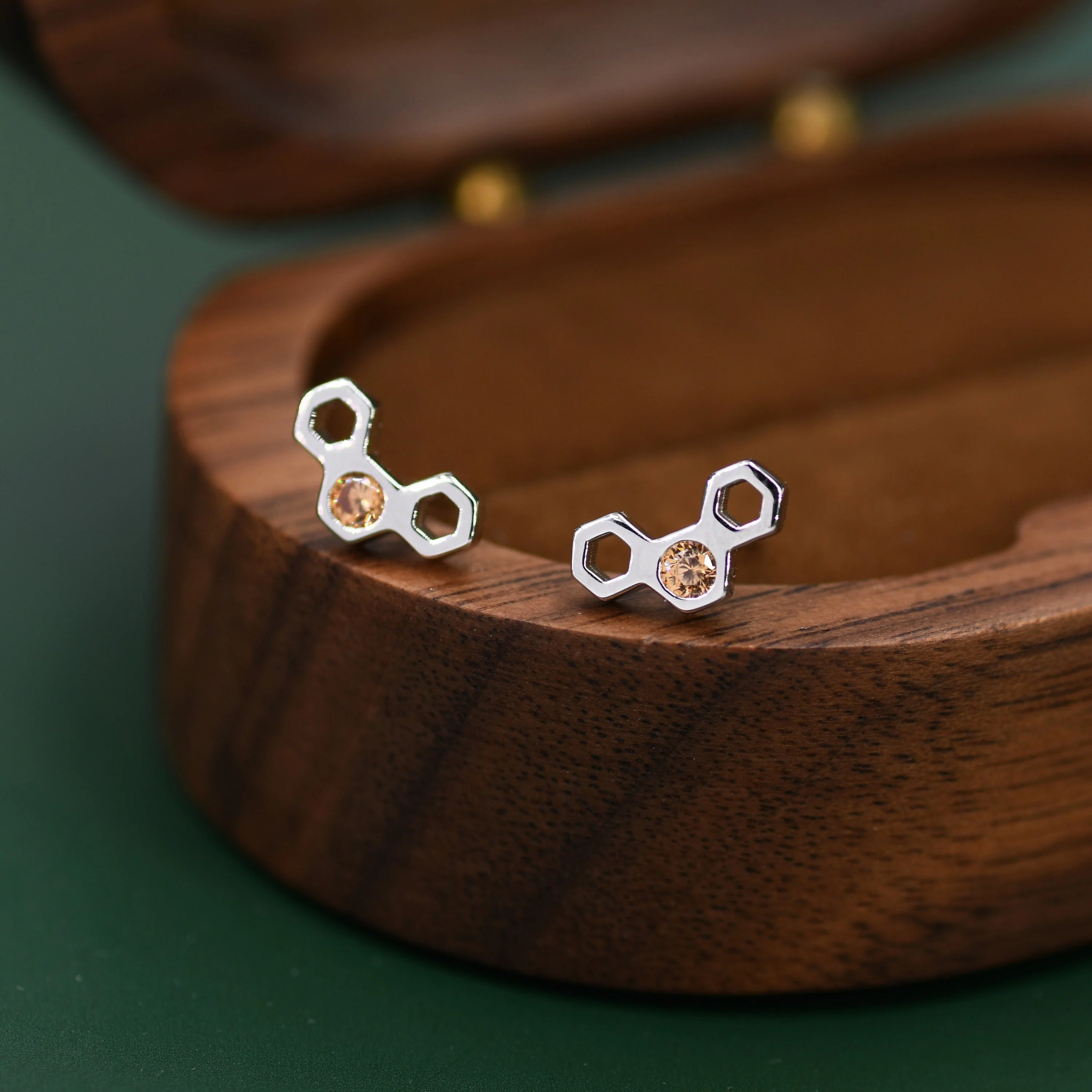 Small Honeycomb Stud Earrings in Sterling Silver, Silver or Gold, Nature Inspired