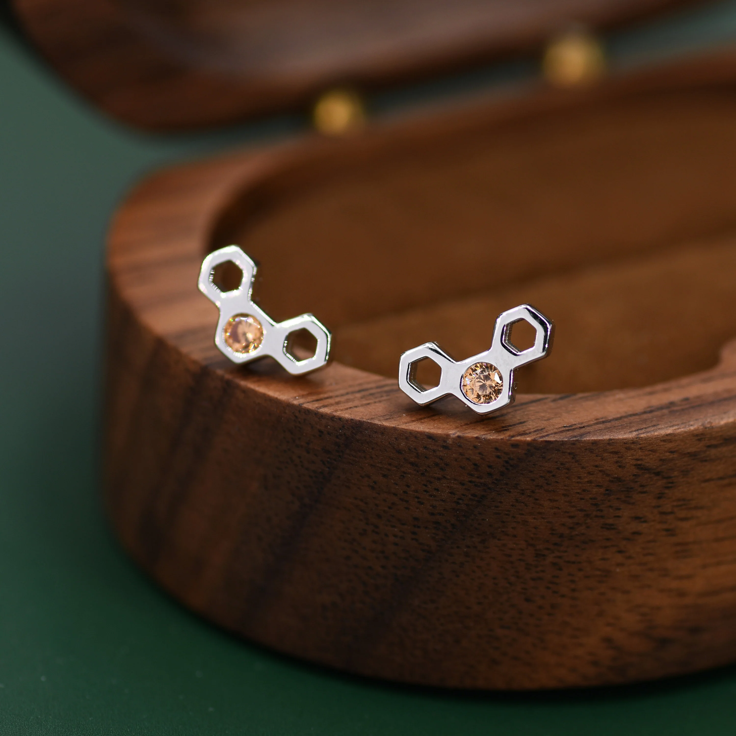 Small Honeycomb Stud Earrings in Sterling Silver, Silver or Gold, Nature Inspired - Image 5
