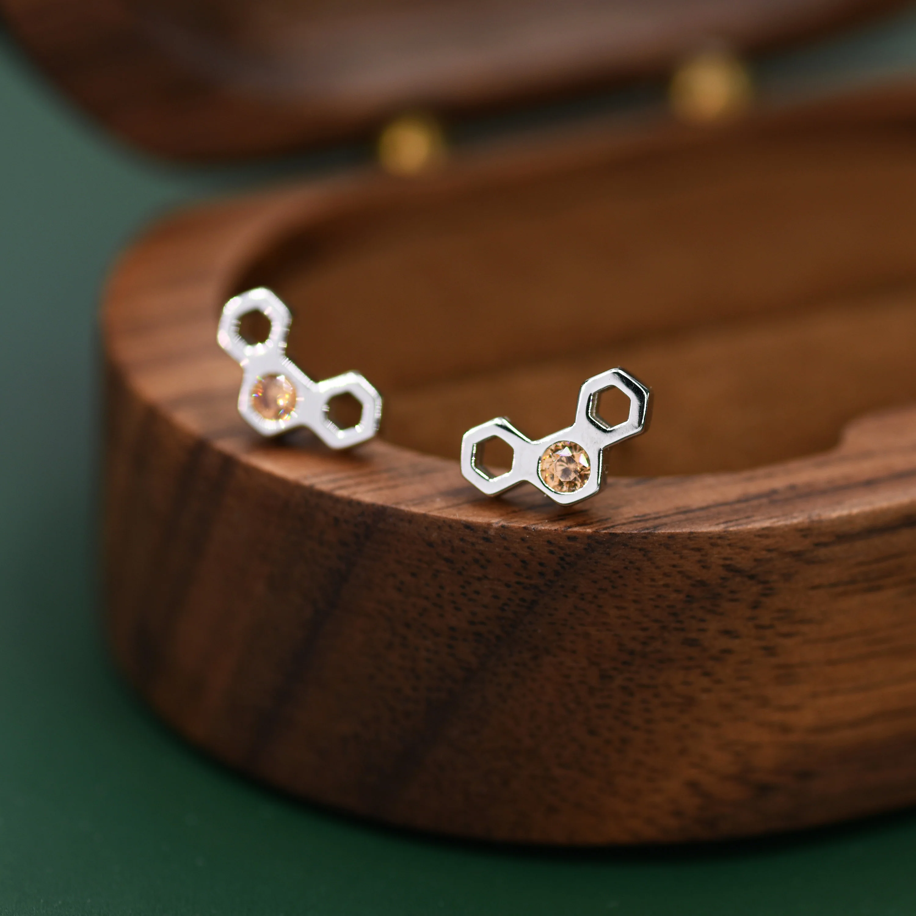 Small Honeycomb Stud Earrings in Sterling Silver, Silver or Gold, Nature Inspired - Image 6