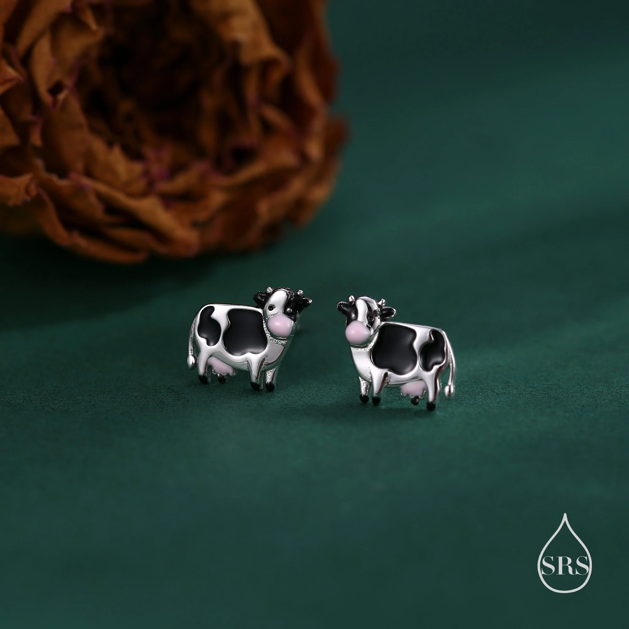 Small Pair of Dairy Cow Stud Earrings in Sterling Silver - Farm Animal Stud Earrings - Cute, Fun, Whimsical - Image 2
