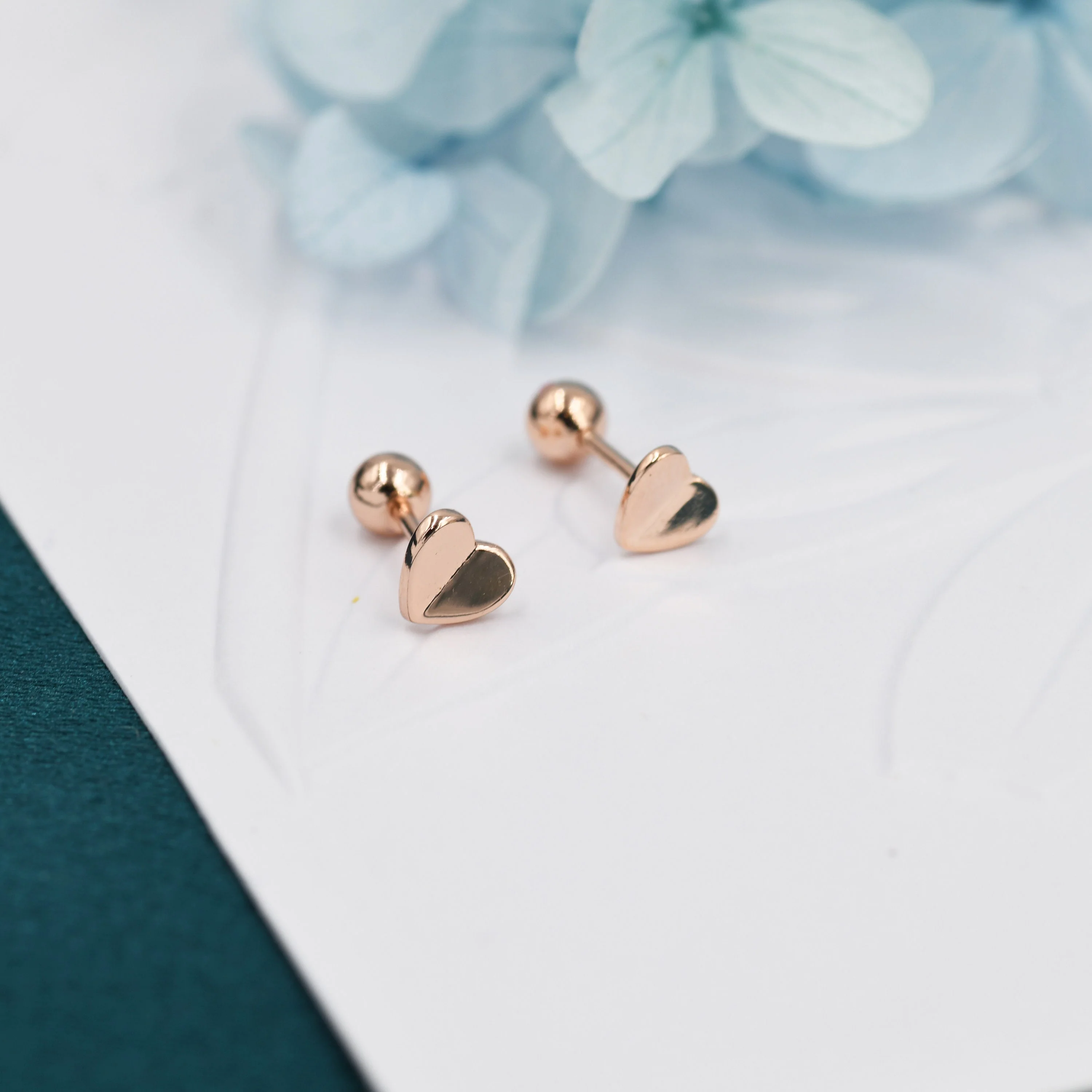 Small Pair of Folded Heart Screw Back Earrings in Sterling Silver, Rose Gold, Silver- helix, cartilage, conch, tragus - Image 3