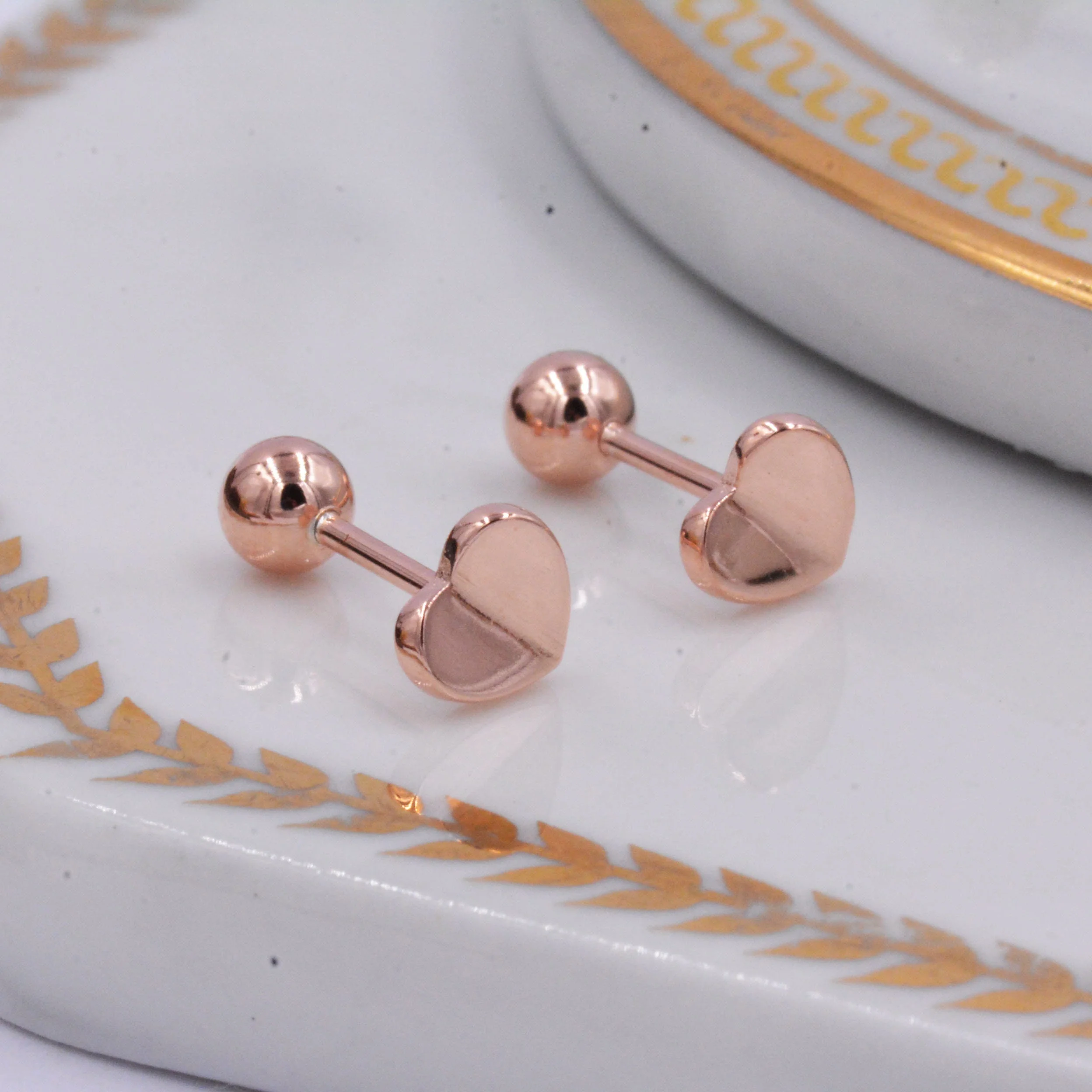 Small Pair of Folded Heart Screw Back Earrings in Sterling Silver, Rose Gold, Silver- helix, cartilage, conch, tragus - Image 7