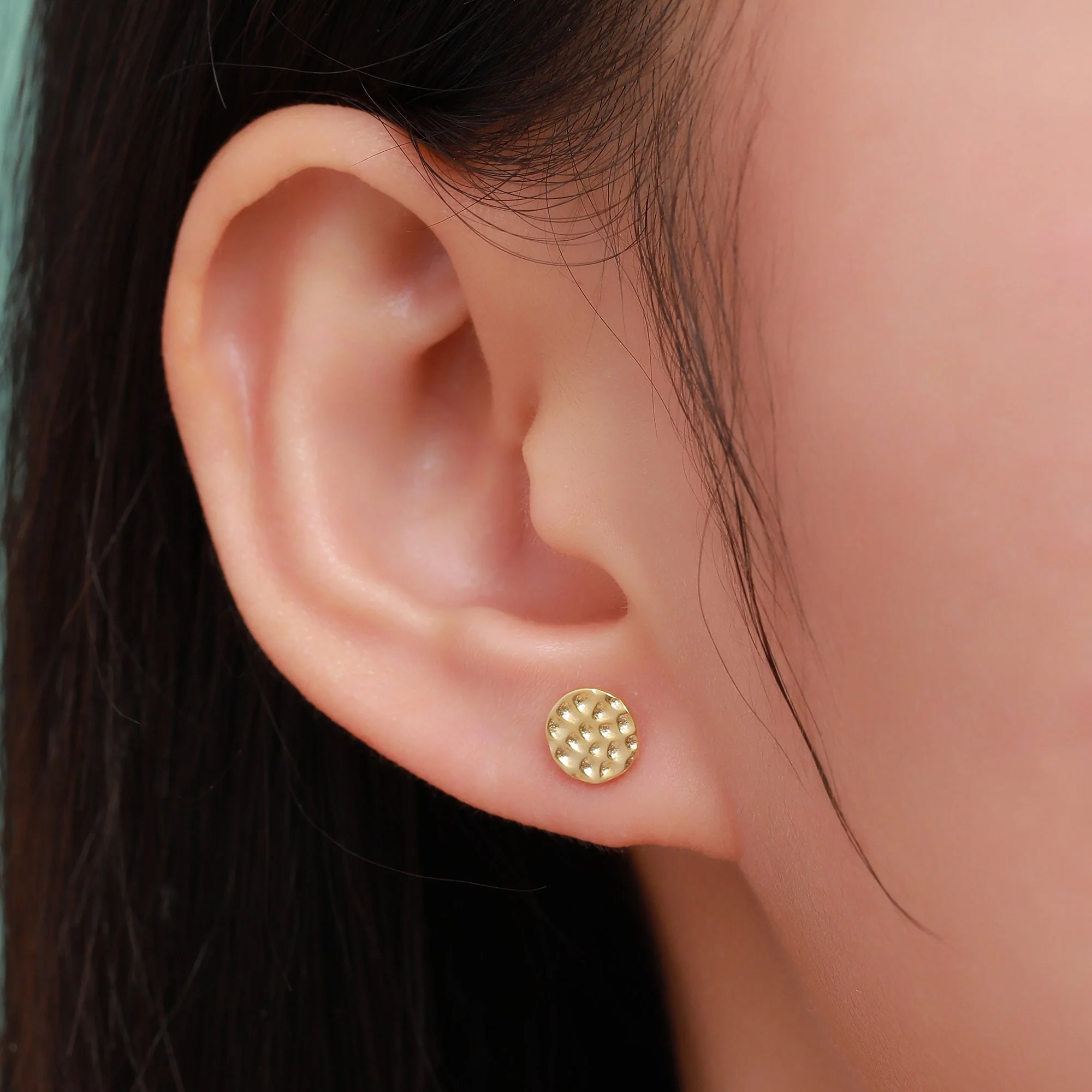 Small Pair of Hammered Dish Stud Earrings in Sterling Silver, Silver Gold or Rose Gold, Hammered Coin Stud - Image 4