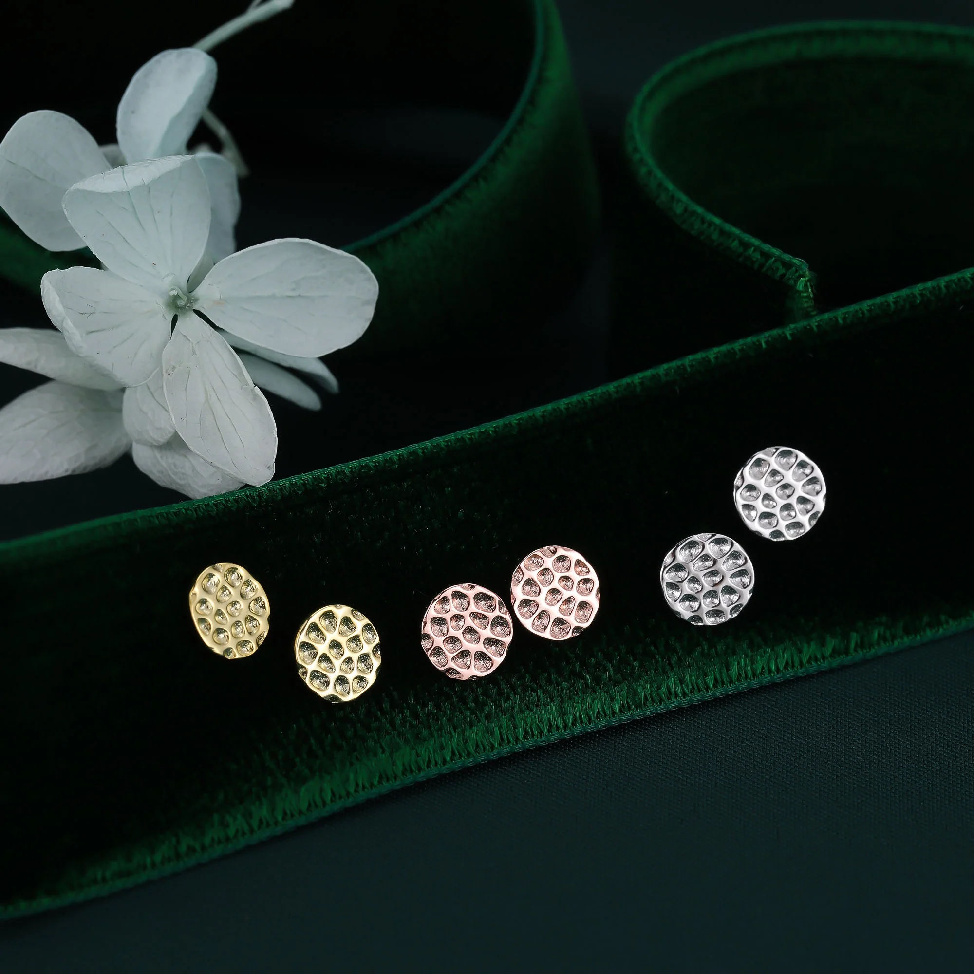 Small Pair of Hammered Dish Stud Earrings in Sterling Silver, Silver Gold or Rose Gold, Hammered Coin Stud - Image 7